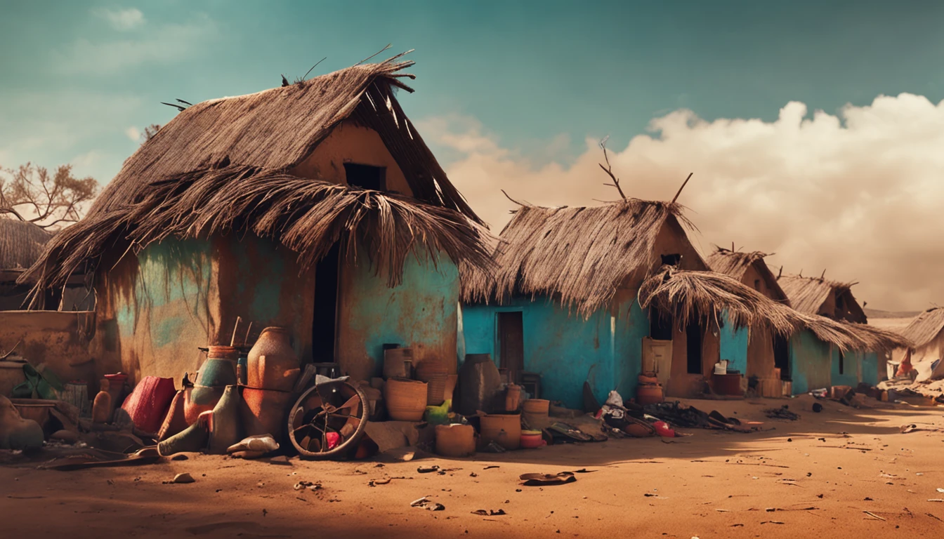 A poor Indian village house, 10/20 houses, .png, soiled, White background
