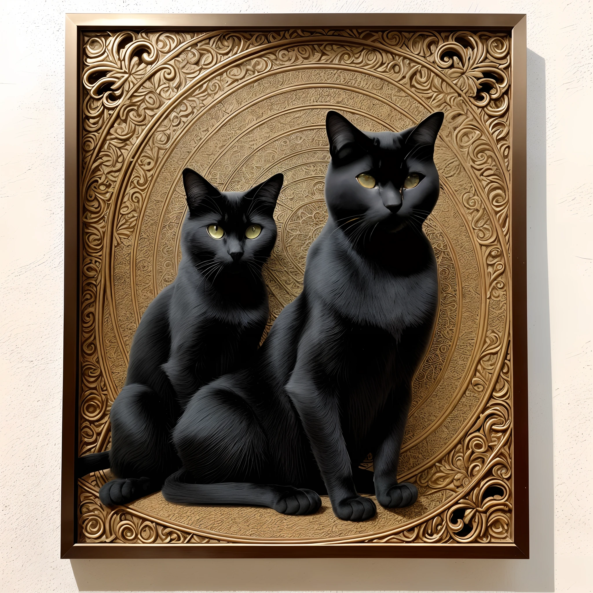 There is a black cat sitting on a decorative metal frame, moldura em filigrana, entwined hearts and spades, metal border, Backround preto. Inkscape, borda preta, borda de contorno branco, fronteira em filigrana, gothic harts, moldura rosa preta. d&d, Painel de arte vetorial para plasma CNC, arte vetorial para plasma cnc, design preto, Backround escuro