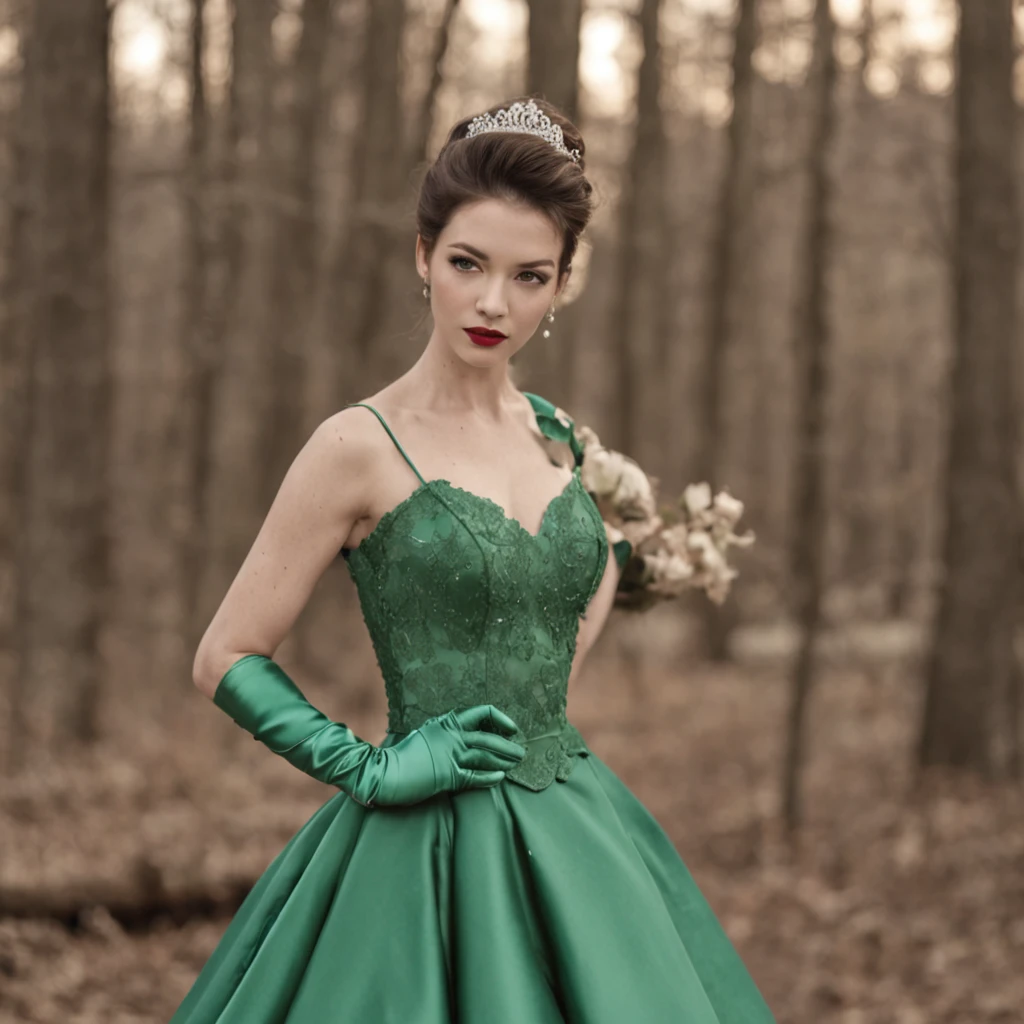 green satin long gloves, Green Wedding Dresses, Green shorthair, lipsticks, the kiss, bride, Green Pearl Necklace