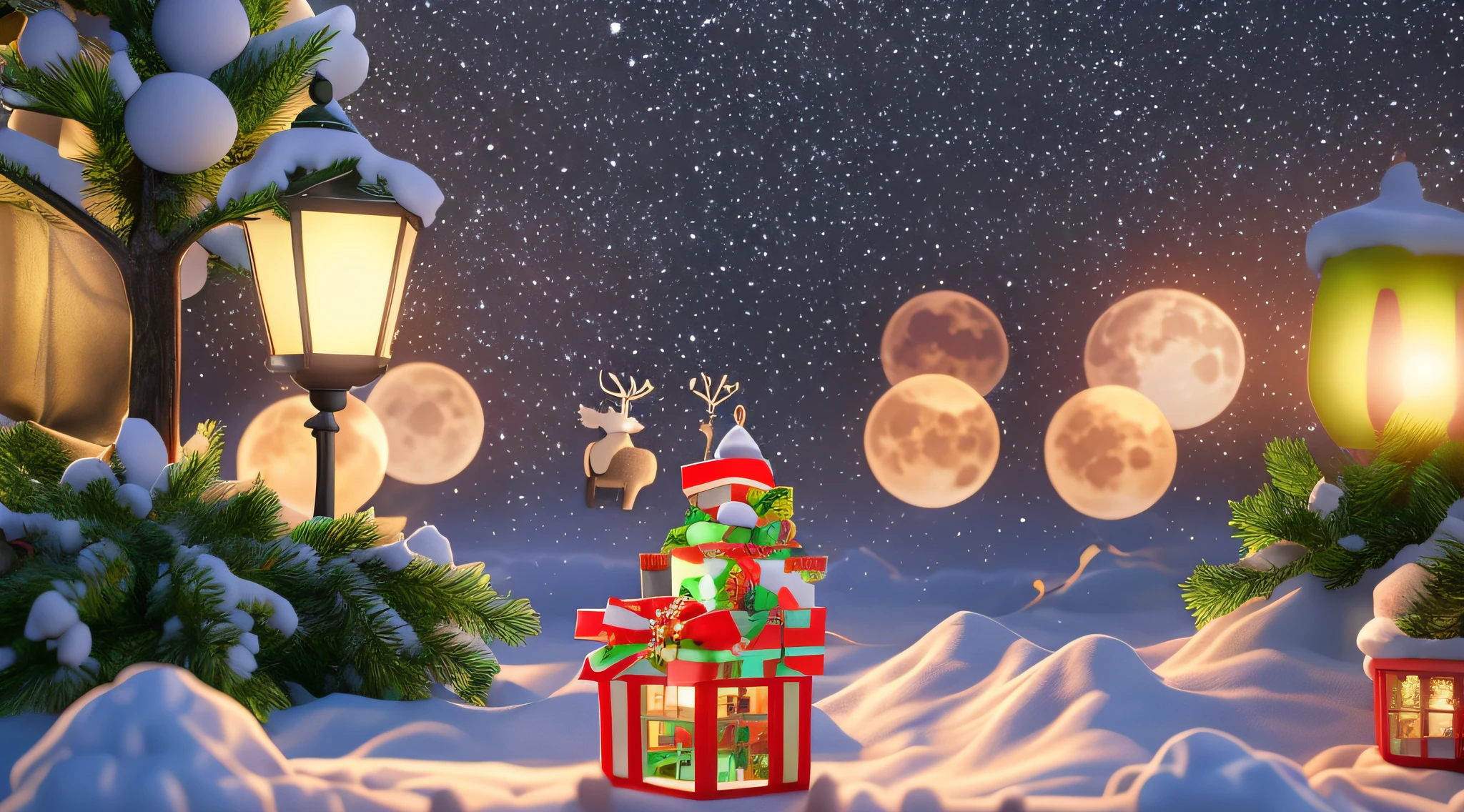 (Snow), Christmas tree antlers, apples, balls, balloons, beaches, beaches, blurry, Christmas lights, Christmas ornaments, Christmas trees, clouds, depth of field, food, full moon, gifts, hats, lens shining Moon, night, sphere, palm trees, planets, planets, reindeer clothing, reindeer clothing, sacks, Santa Claus, Santa hat, sky, sun, tree (unmanned)
ultra realistic, high-definition, hd, 8k ,16:9,16k,Super detail,,C4D,OC Ultra Fine Ultra Detail 16k Minimalist Background