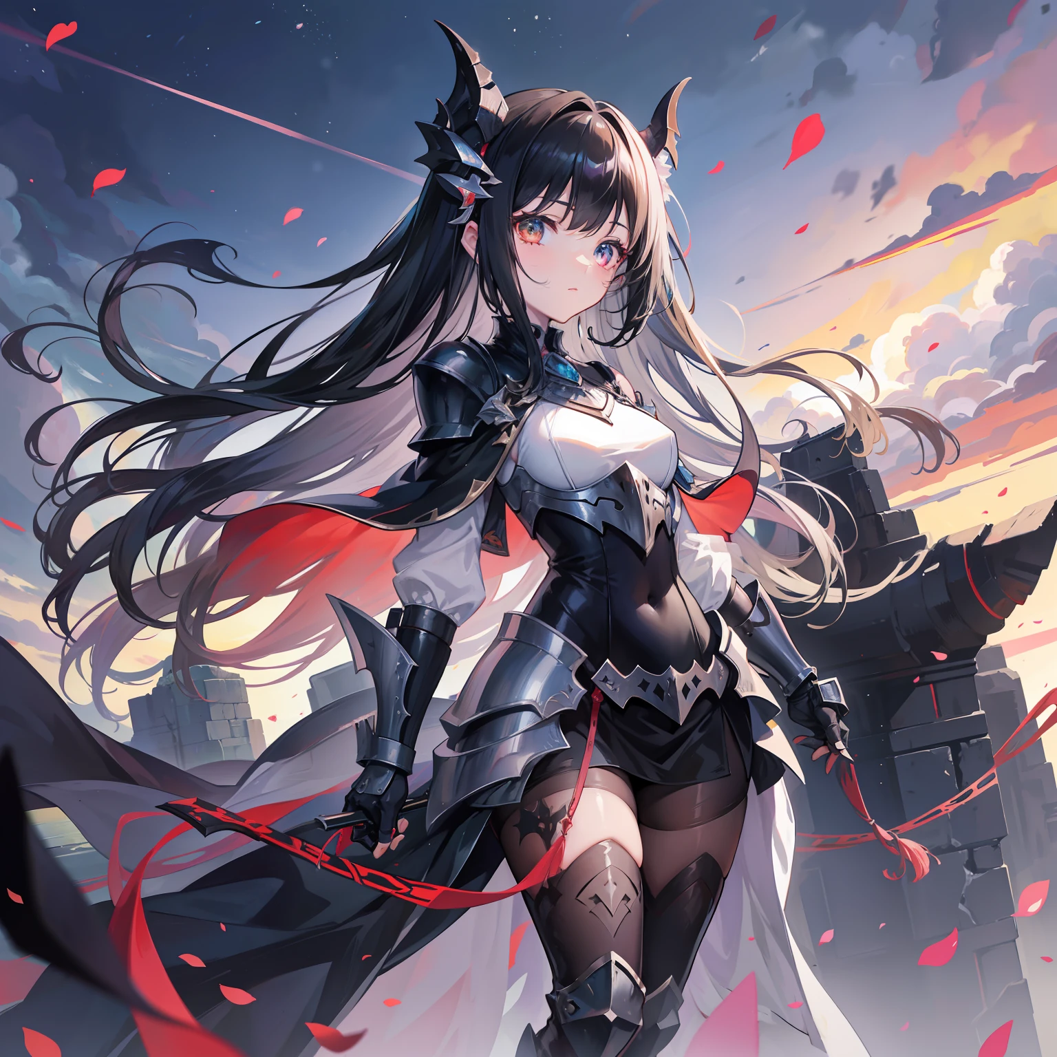 Dressed in shiny Mowen armor，Ride the behemoth of the ancient flood，It is an alien general with black hair，She is also a cute and sweet little sister