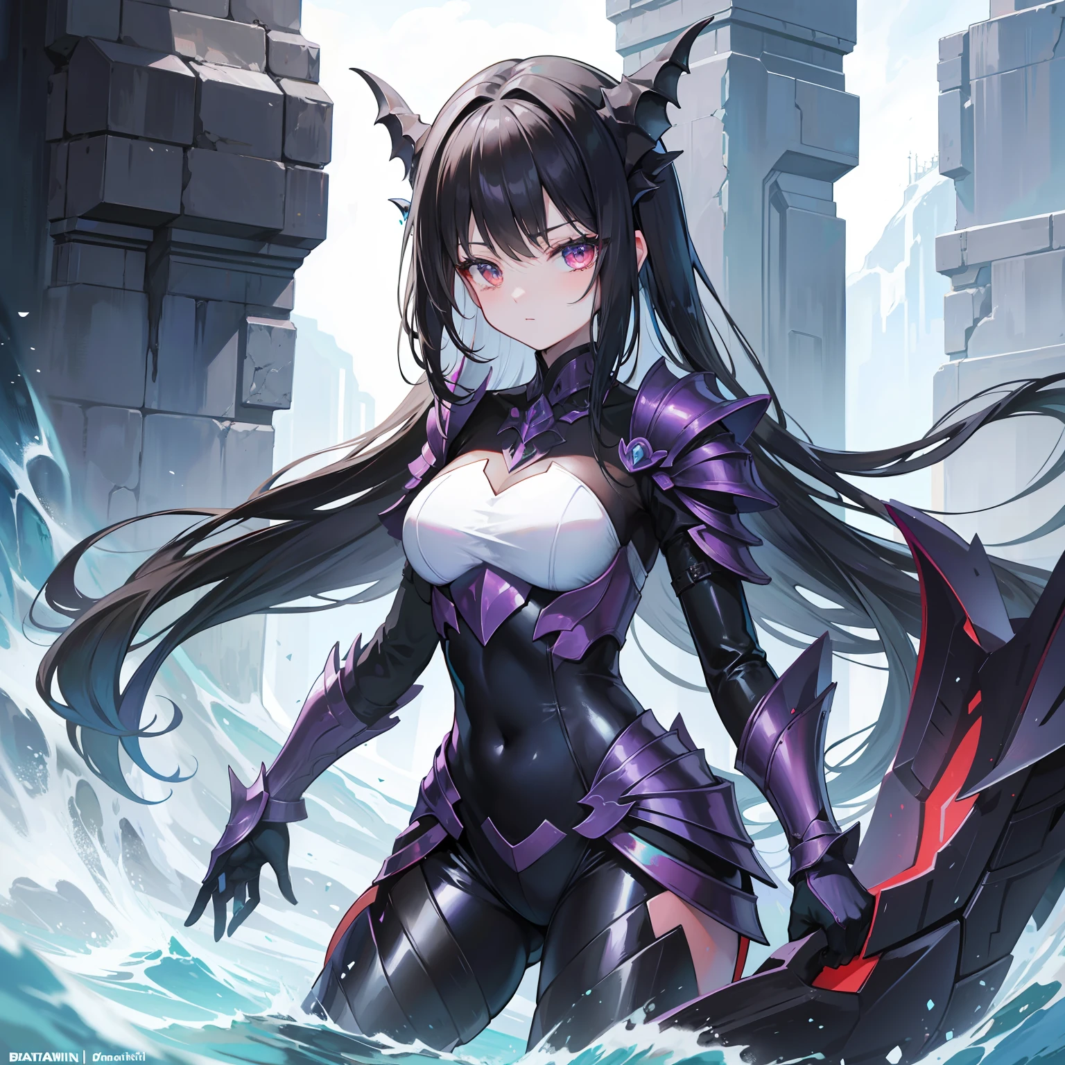 deep sea, kaiju girl, blue eyes, purple and black skin, moonlight
