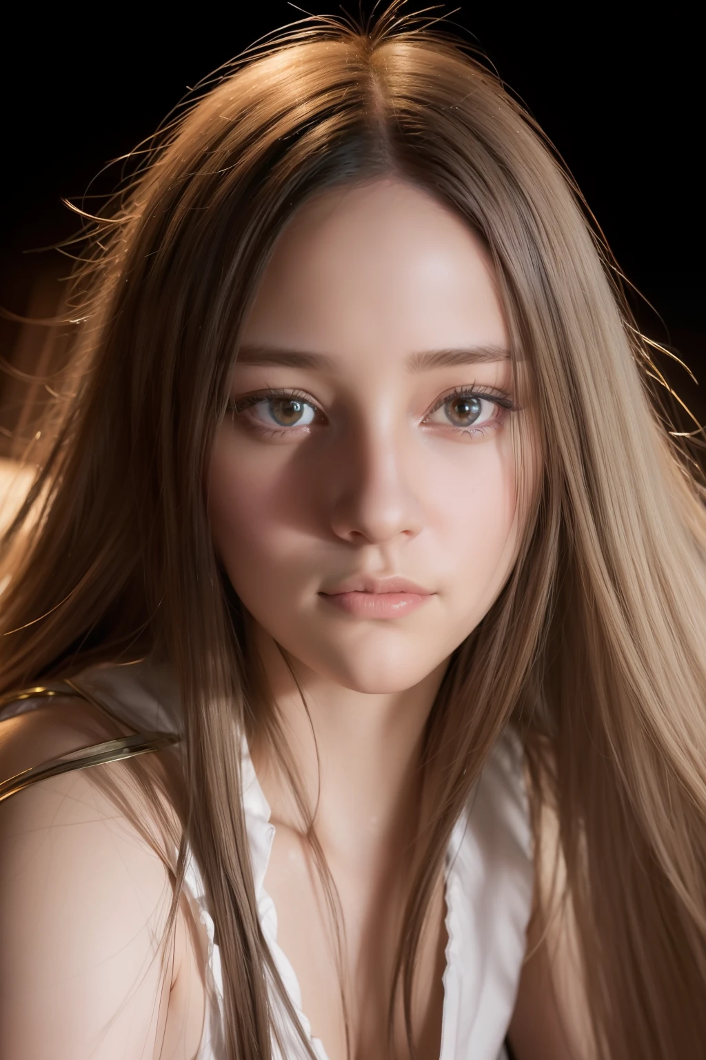 Hyperrealist portrait of female by david hockney and alphonse mucha,fantasy art, photo realistic, dynamic lighting, artstation, poster, volumetric lighting, very detailed faces, 4 k, award winning,, 1girl, in the dark, deep shadow, low key,cowboy shot,(official clothing:1.4) ,long hair,white hair,