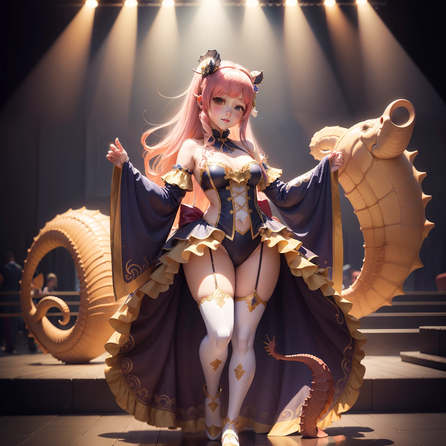 Seahorse covered female idol（Cute costumes）、Looks fun、full body Esbian、