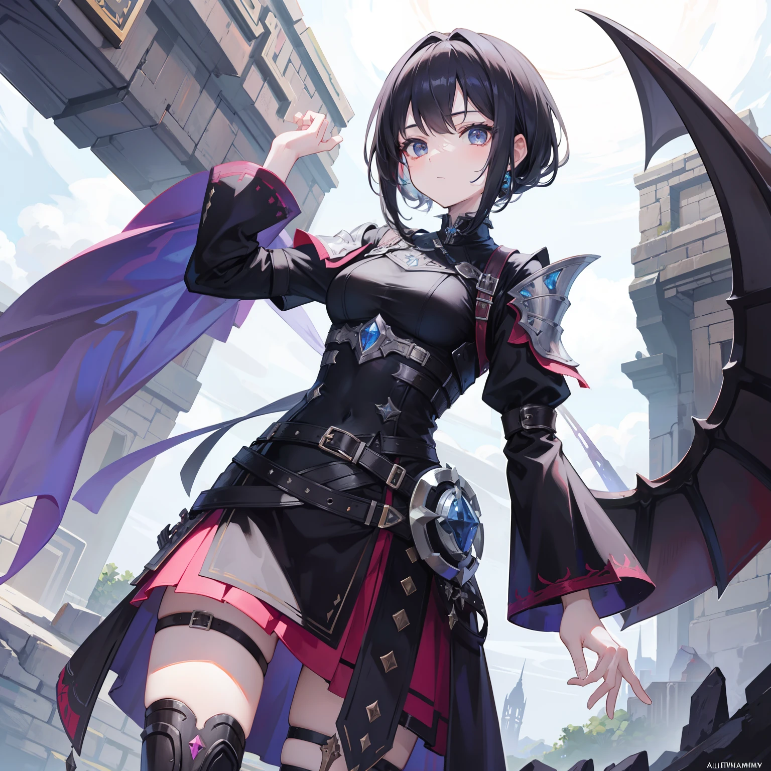Wearing shiny Morven armor,Harness the behemoth of the ancient flood,It is an alien general with black hair,She is also a cute and cute sister