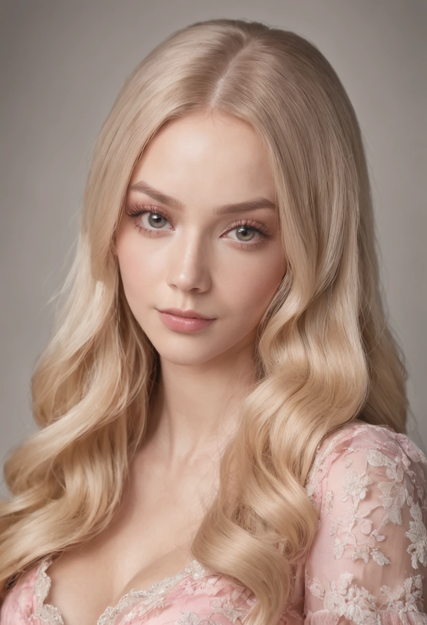 araffed woman with long blonde hair and a pink dress, portrait sophie mudd, blonde hair and large eyes, brunette with dyed blonde hair, kailee mandel, sydney sweeney, long blonde hair and large eyes, ellie victoria gale, portrait of vanessa morgan, pokimane, taken in the early 2020s, 18 years old