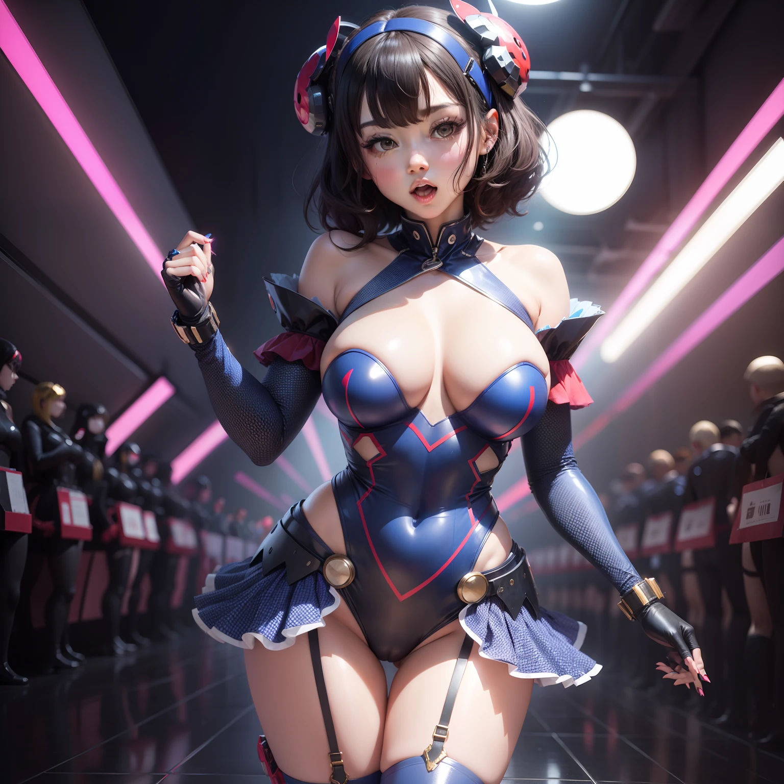 Female idol covered in magnets(Cute costumes)、Looks fun、full body Esbian、red and blue