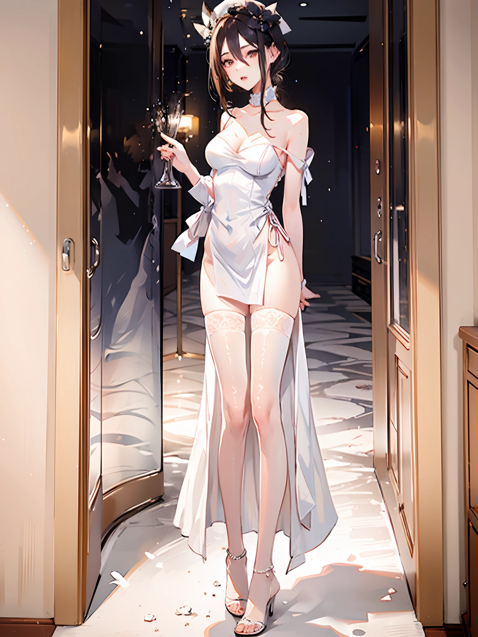 Wearing a white dress, wearing dresses, pretty white dress,