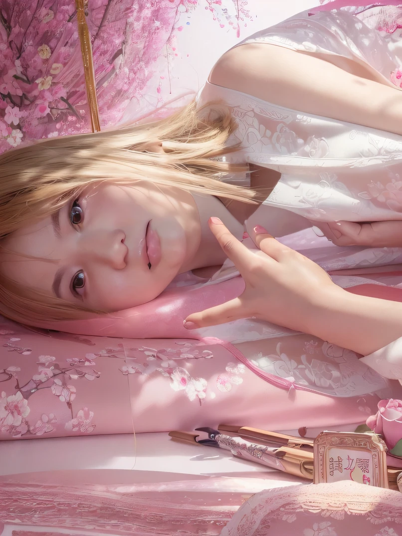 A Chinese woman who looks feminine and pampered,Movie Angle,( cute female child,Anatomically correct,full bodyesbian,Masterpiece camellia,Representative works Hanfu,Smile),(illustration,paper art,a 3D render),(Extremely colorful, Best quality, high detal, Masterpiece, Cinematic lighting, 4K, Chiaroscuro)