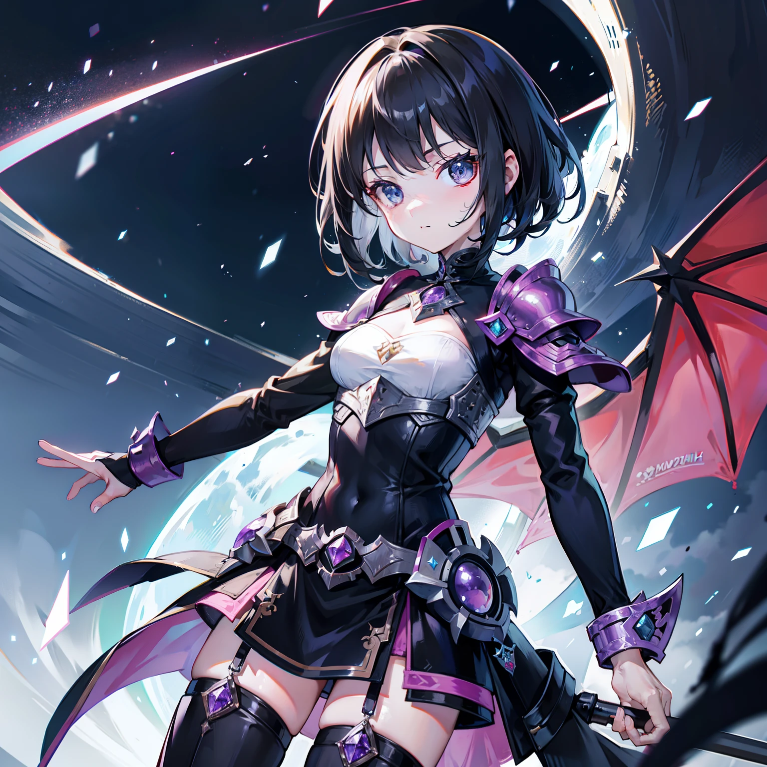 Wearing shiny Morven armor,Harness the behemoth of the ancient flood,It is an alien general with black hair,She is also a cute and cute little sister
