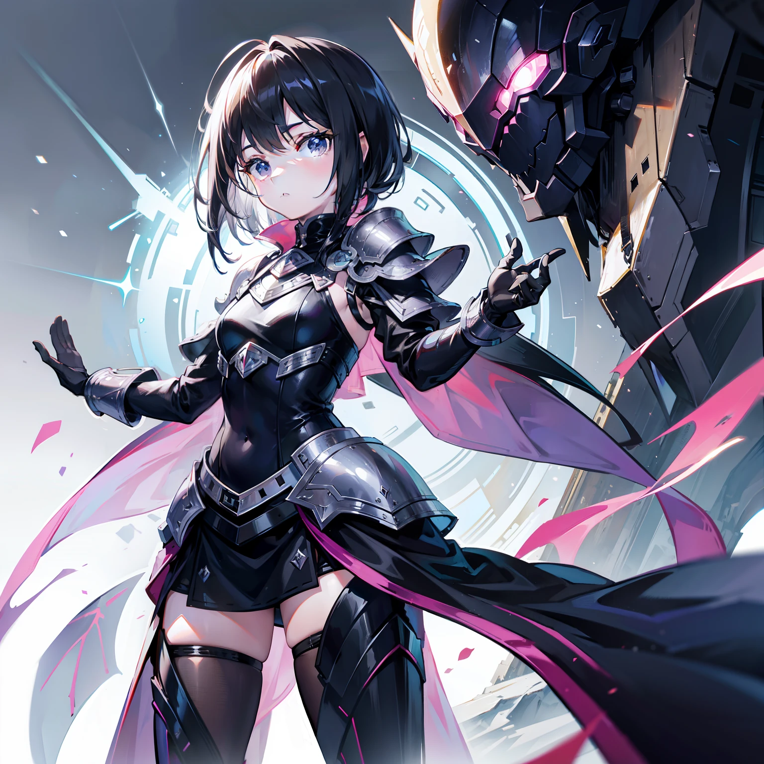 Wearing shiny Morven armor,Harness the behemoth of the ancient flood,It is an alien general with black hair,She is also a cute and cute little sister
