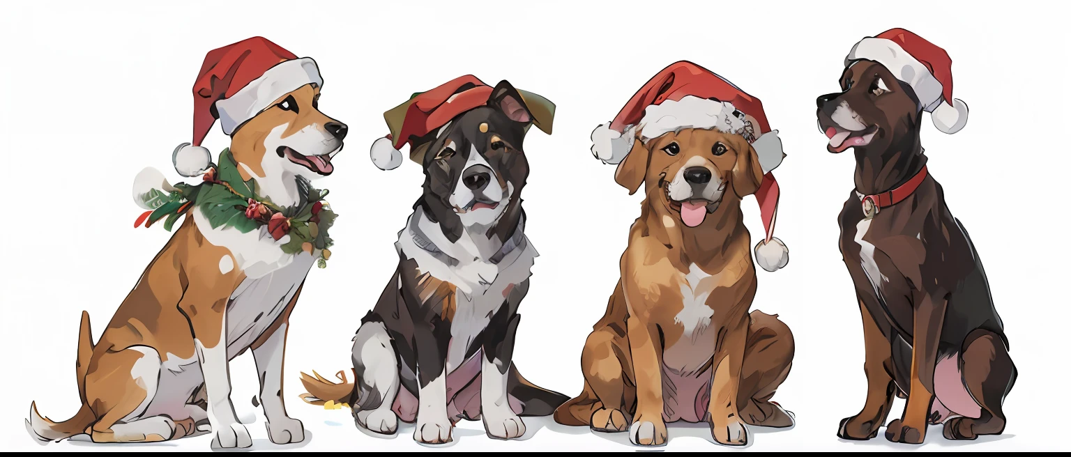 Three dogs wearing Christmas hats sit side by side, wearing festive clothing, Dogs, advertisement picture, author：Maximilian Vanka, hyper realisitc, Profile picture, pets, 3 pm, LOL, Wear a Christmas hat, Ultra photo realsisim, adolable, Wear a Christmas hat, Profile image, Very realistic, promo image, shutter inventory, festivity, amusing