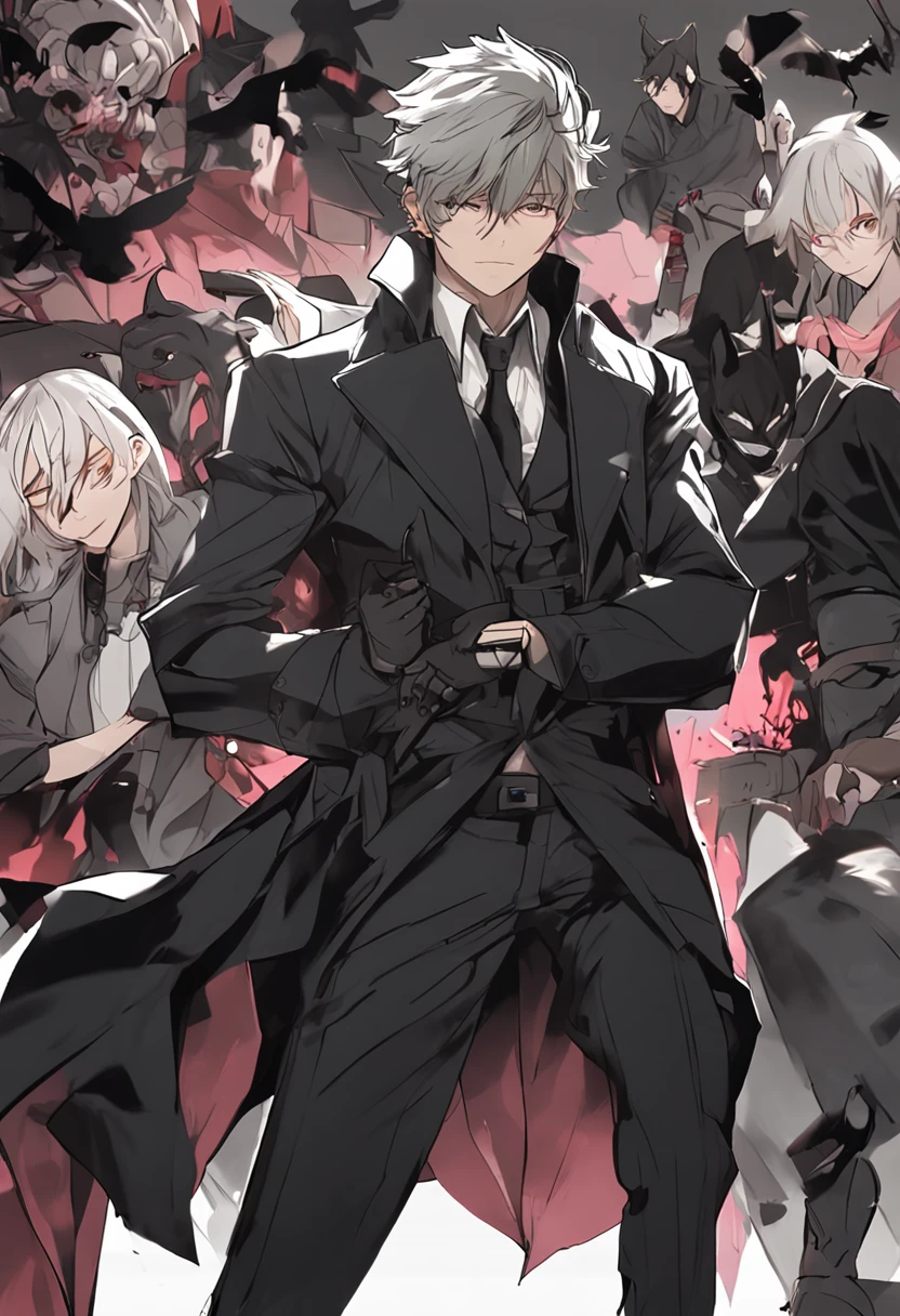 Ciel Phantomhive posing with his cane, and Sebastian in the backround