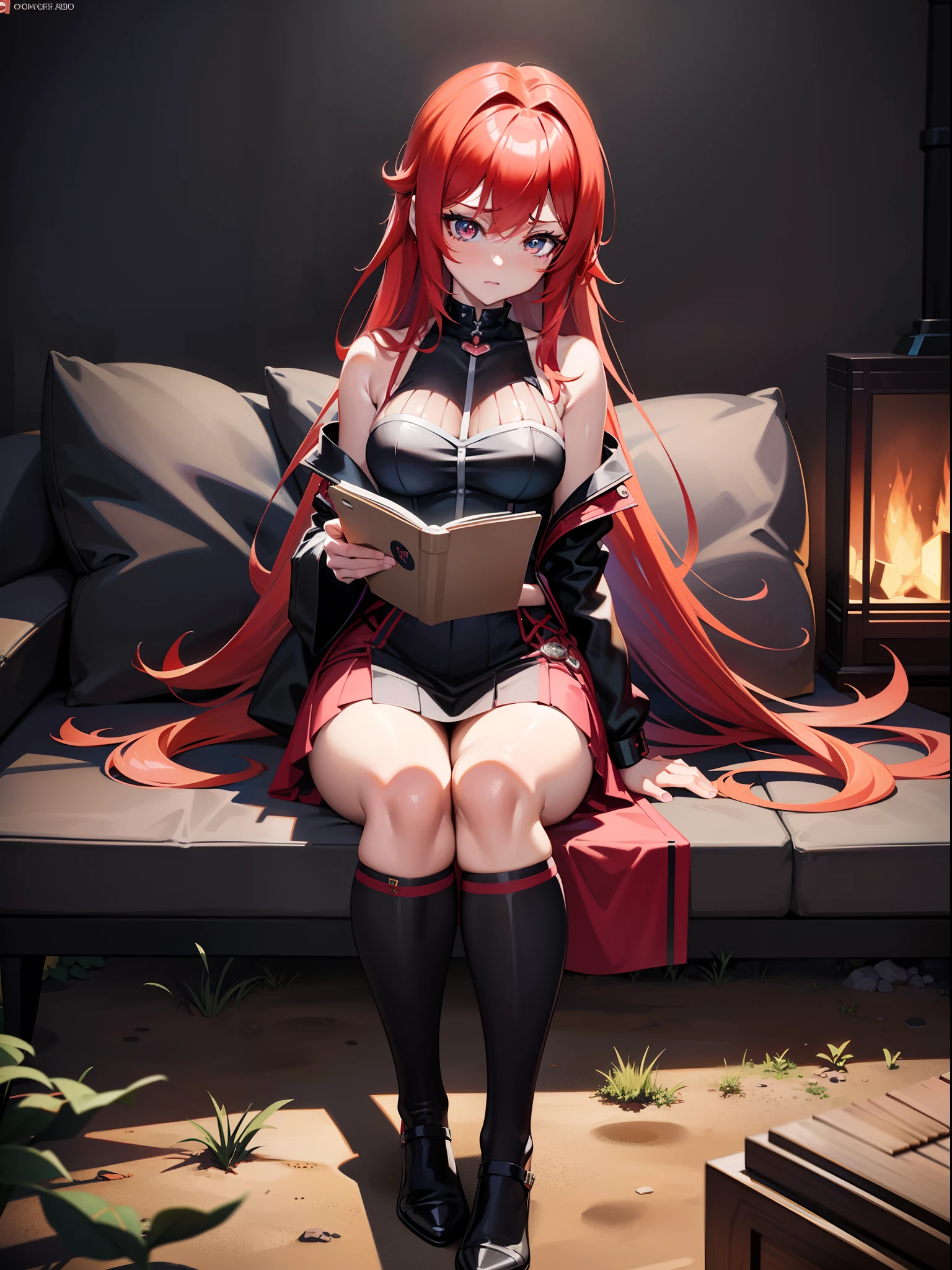 Anime girl redhead sitting on the ground in front of the fire, Badass anime 8 K, rias gremory, seductive anime girls, style of anime4 K, Female action anime girl, 4K anime wallpaper, Anime girl with long hair, female anime character, gothic maiden anime girl, attractive anime girls, trending on artstation pixiv, Anime wallpaper 4 k