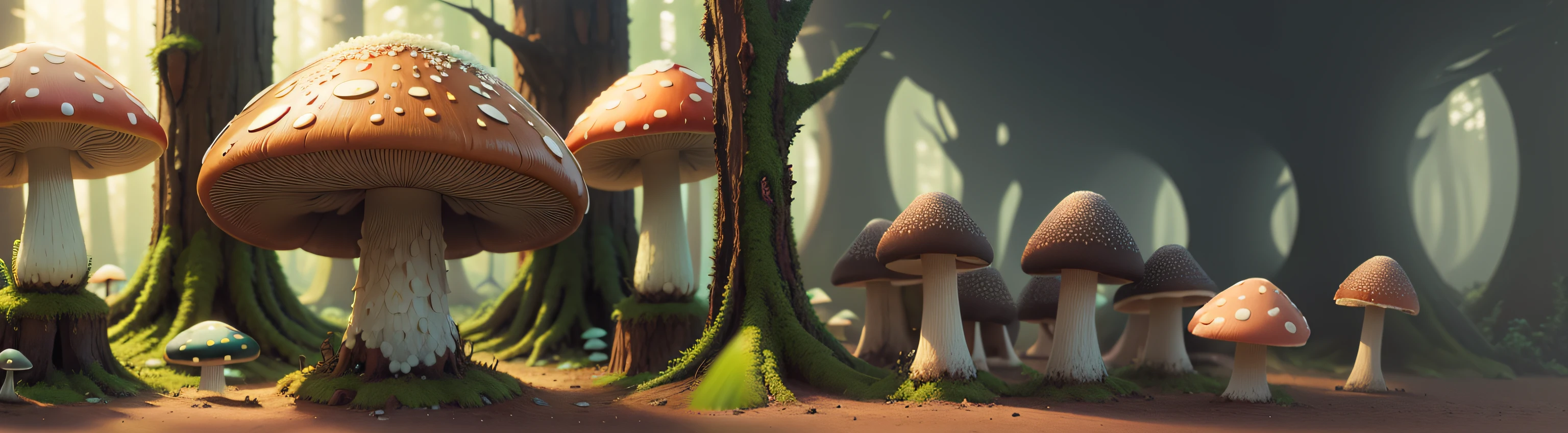 There are many mushrooms that grow from the ground, 8K high quality detailed art, 3 d render stylized, ultra realistic 3d illustration, Mushroom forest, Rolands Zilvinskis 3D rendering art, by filip hodas, in the art style of filip hodas, 4k highly detailed digital art, stylized 3d render