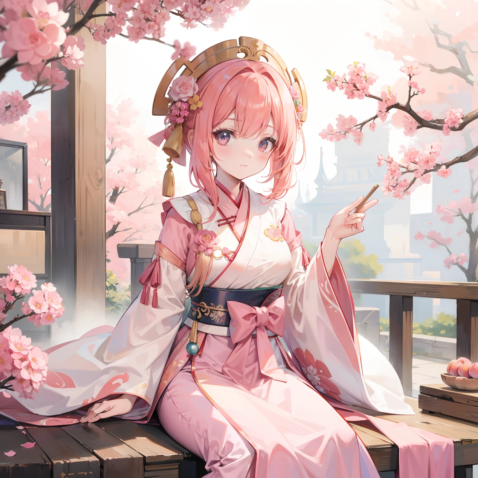 Peach hair, antique Hanfu all pink