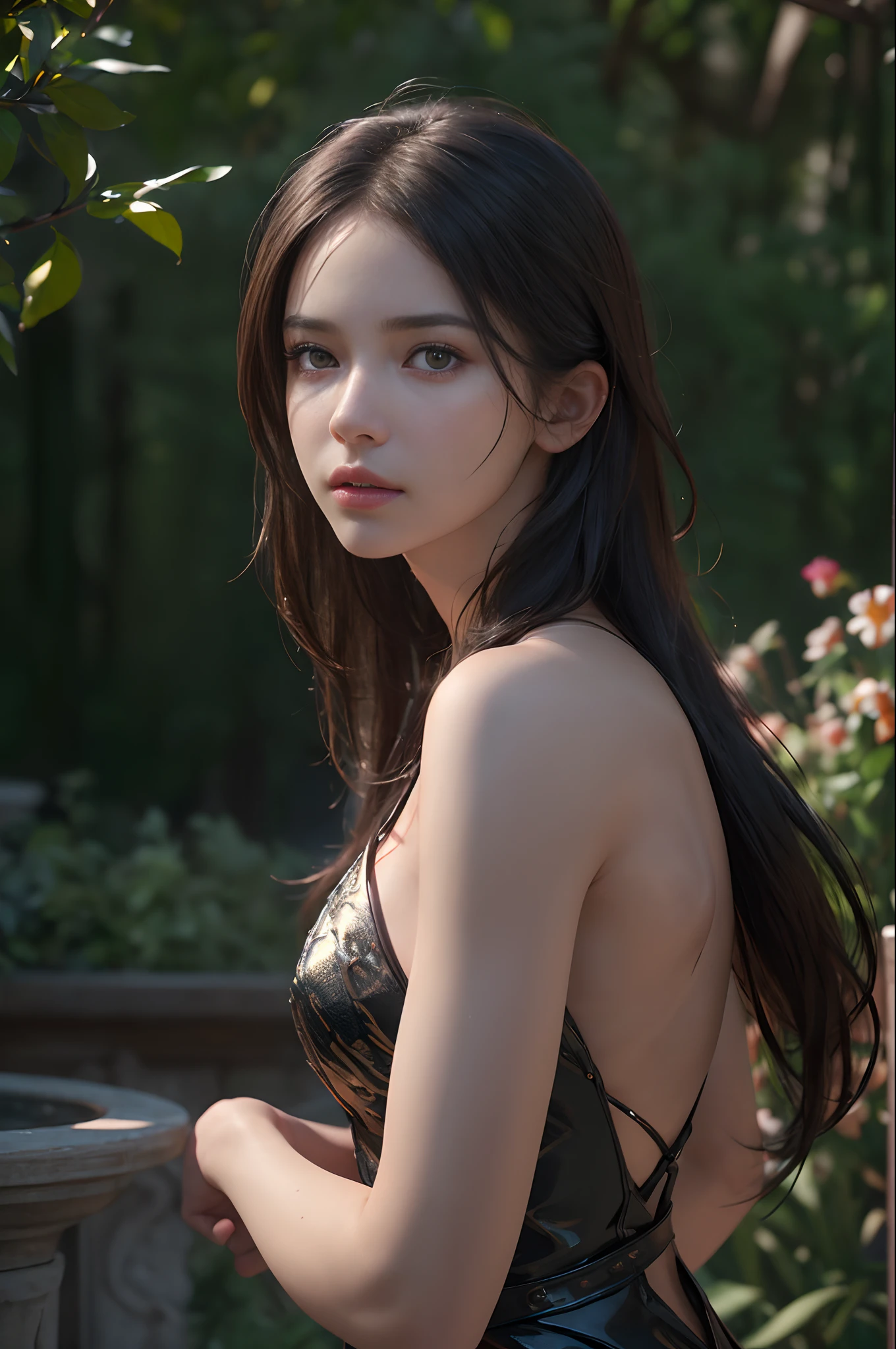 (8k, RAW photo, best quality, masterpiece:1.2), (realistic, photo-realistic:1.37), ultra-detailed, (high detailed skin:1.2), 8k uhd, dslr, soft lighting, high quality, film grain, Fujifilm XT3, professional lighting, photon mapping, radiosity, fully clothed, perfect face, handsome, concept art, detailed face and body, award-winning photography, detailed face, backlight, ultrarealistic, ray tracing, intense gaze, looking at viewer, cinematic lighting, embers, fantasy, action pose, mist , RAW photo, 8k uhd, film grain, garden