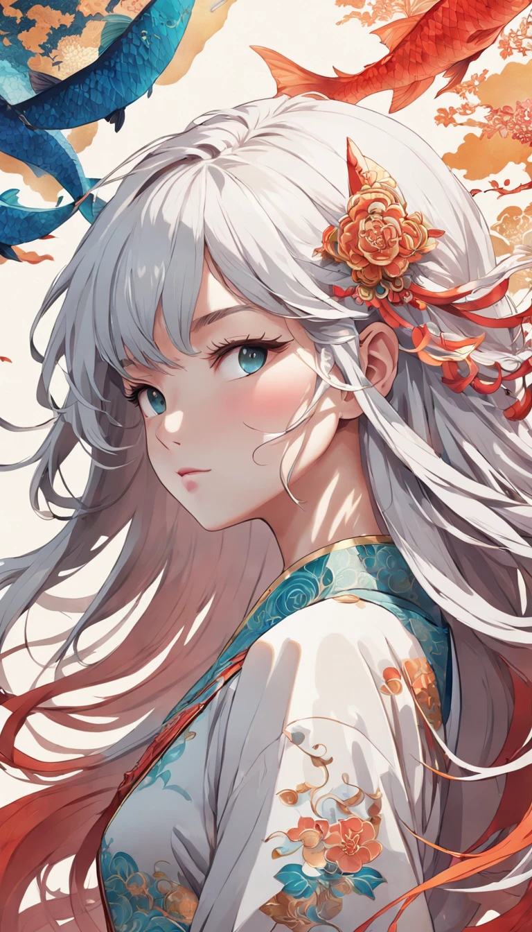 (White background:1.4),(Silhouette of a girl's head, Eyes closed, colorfull long hair, Oriental elements),(Chinese illustration:1.3,paper art:1.3, Quilted paper art:1.2),( reasonable design, Clear lines, High sharpness,Best quality, Very detailed, Masterpiece, movie light effect, 4K )