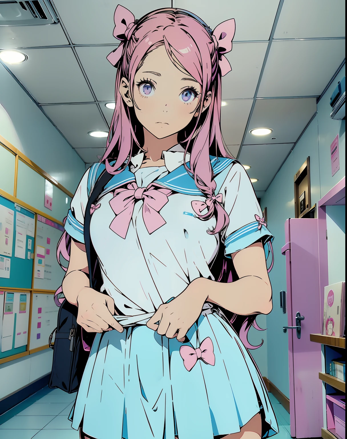 there is a woman in a dress that has a pink bow on it, belle delphine, pokimane, anime girl in real life, dressed as schoolgirl, magic school uniform, sailor uniform, amouranth, sakimichan, loli in dress, anime girl cosplay, cute schoolgirl, as an anime character, magical school student uniform