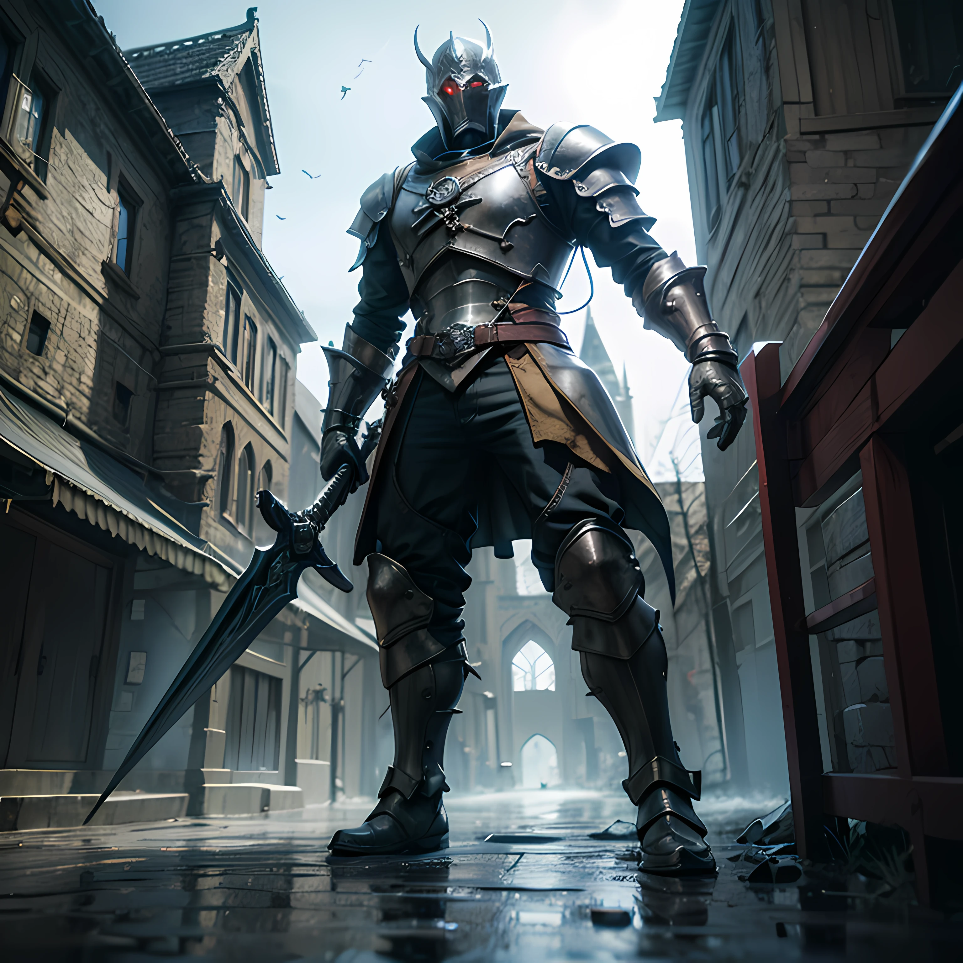 dark castle, big sword, armor, dragon in the background, dark souls 3 game, man, full body, dark, ((Best quality)), ((masterpiece)), (detailed: 1.4), 3D, ,HDR (High Dynamic Range),Ray Tracing,NVIDIA RTX,Super-Resolution,Unreal 5,Subsurface dispersion, PBR texture, Post-processing, Anisotropic filtering, Depth of field, Maximum clarity and sharpness, Multilayer textures, Albedo and specular maps, Surface shading, Accurate simulation of light-material interaction, Perfect proportions, Octane Render, Two-tone lighting,Wide aperture,Low ISO,White balance,Rule of thirds,8K RAW
