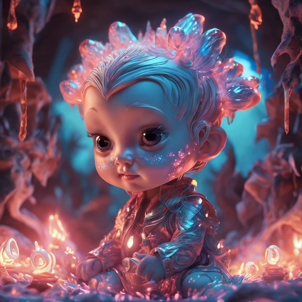 Cute and adorable darkness baby, glowing smoke neon eyes, hoarfrost metal lace, fantasy, sunlight, sunbeam, intricate detail. 8k, dreamlike, surrealism, super cute, symmetrical, soft lighting, trending on artstation, intricate details, highly detailed, unreal engine, by ross tran, wlop, artgerm and james jean, Brian Froud, art illustration by Miho Hirano, Neimy Kanani, oil on canvas by Aykut Aydoğdu, oil painting, heavy strokes, paint dripping