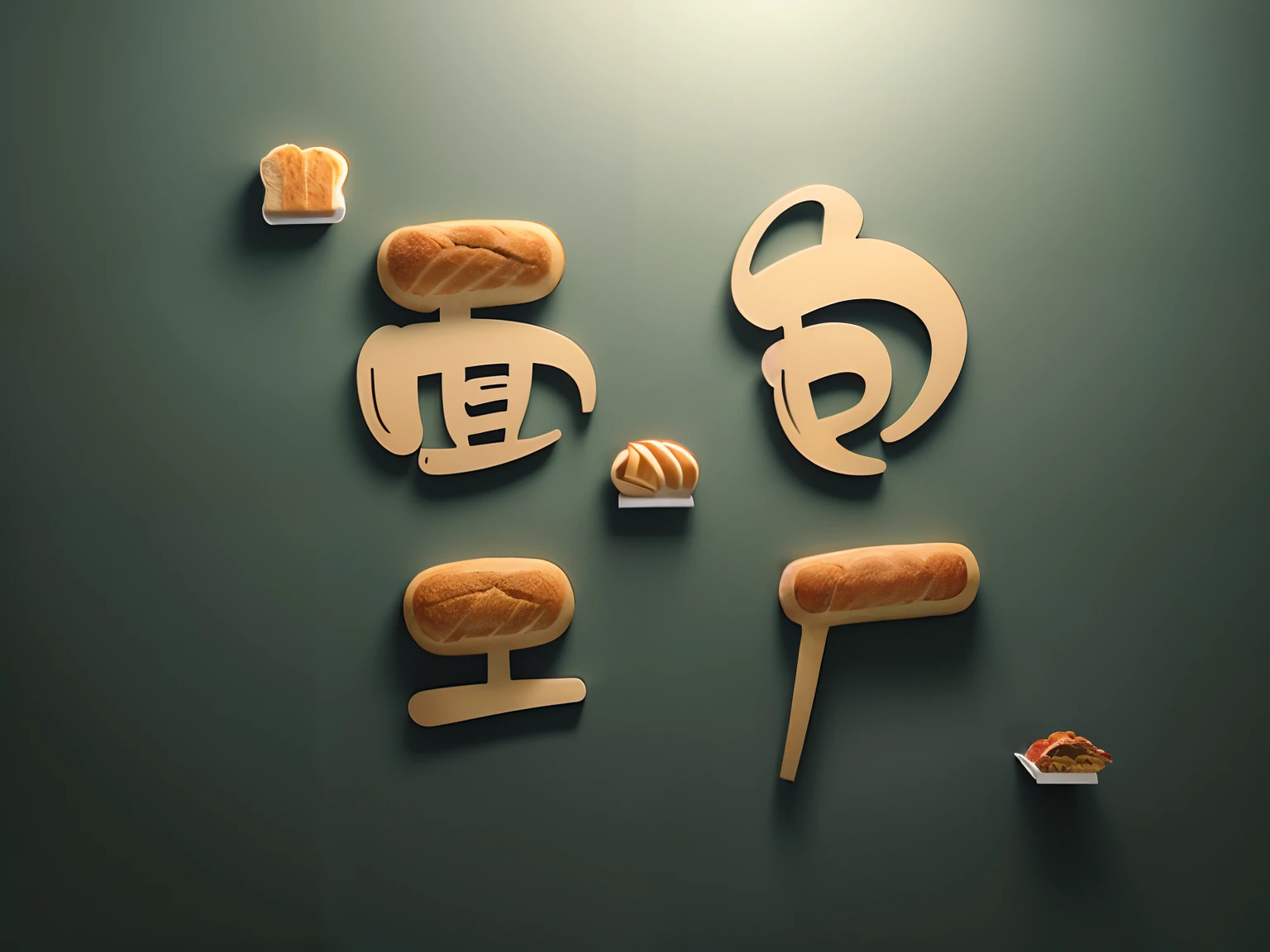 There are a lot of different icons on the wall, Japanese typography, japanese text, breads, Title kanji, Japanese text attached, korean typography, made with illustrator, author:Michinari Kono, daoshu, Wang Chen, The Chinese characters