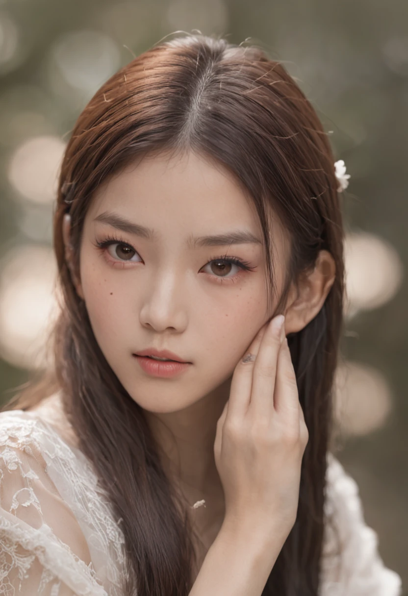 Beautiful girl,Young Chinese,15year old,Fashionab,vests,hot pant,long leges,White skin,Delicate facial features,largeeyes,long eyelasher,Blushlush,The expression is angry,Unhappy,scowling,Pout,Urban outdoors