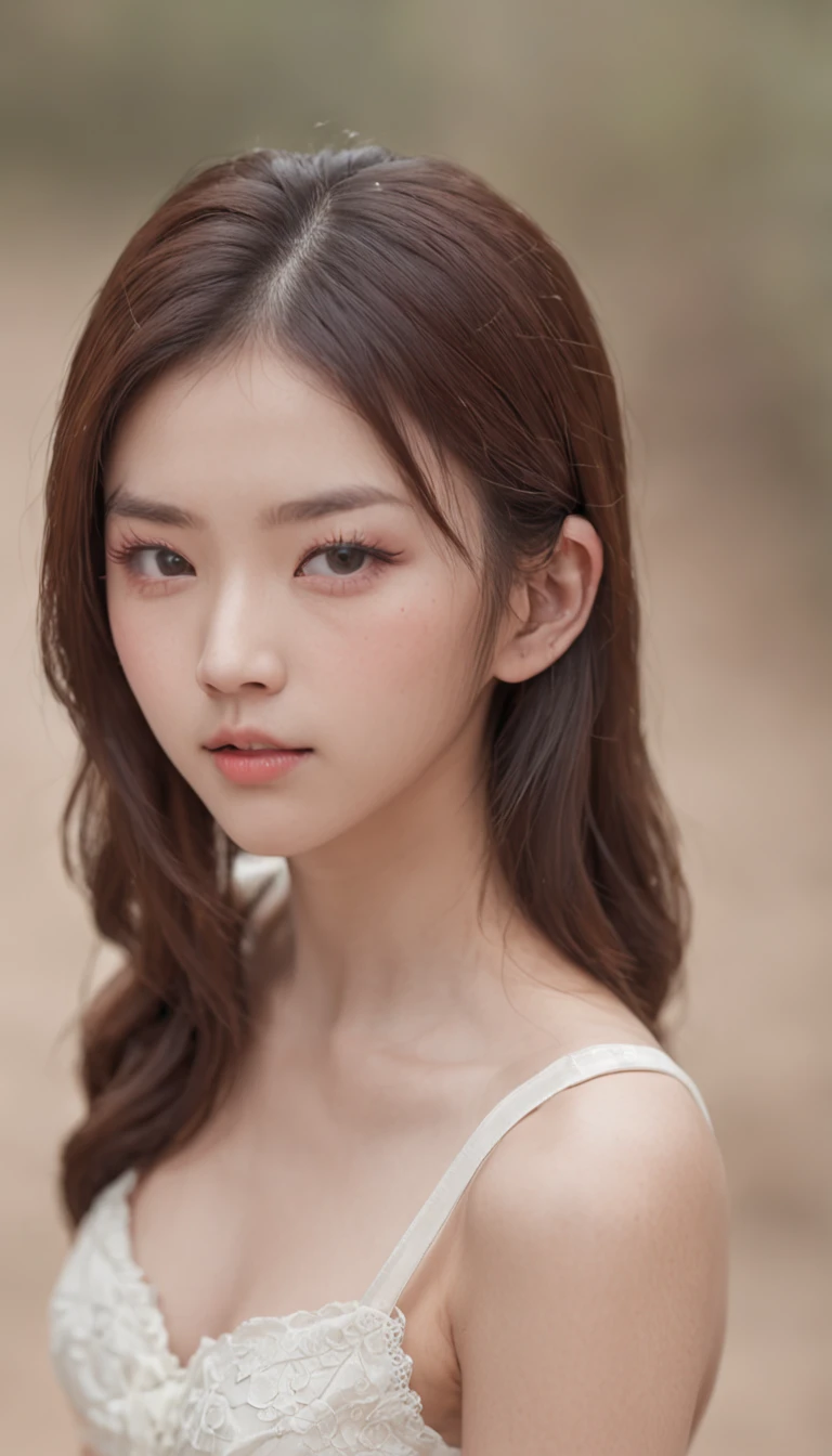 Beautiful girl,Young Chinese,15year old,Fashionab,vests,hot pant,long leges,White skin,Delicate facial features,largeeyes,long eyelasher,Blushlush,The expression is angry,Unhappy,scowling,Pout,Urban outdoors,Full body photo