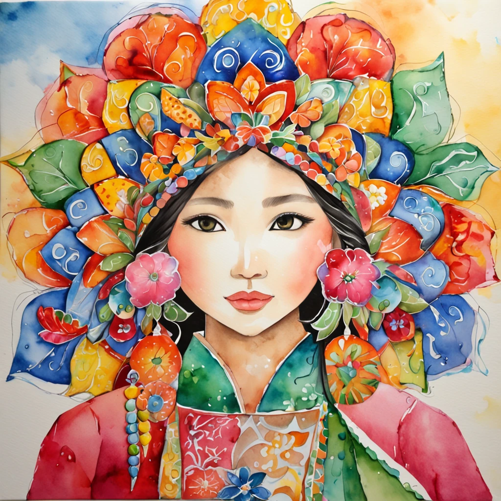 (FULL BODYSHOT:1.4), colorfull background, (1 italy young girl, aodai, nhat binh, nhat binh dress, Halo, Exquisite headdress, Smile), (paper art, Quilted Paper Art, Geometry), highly colorful