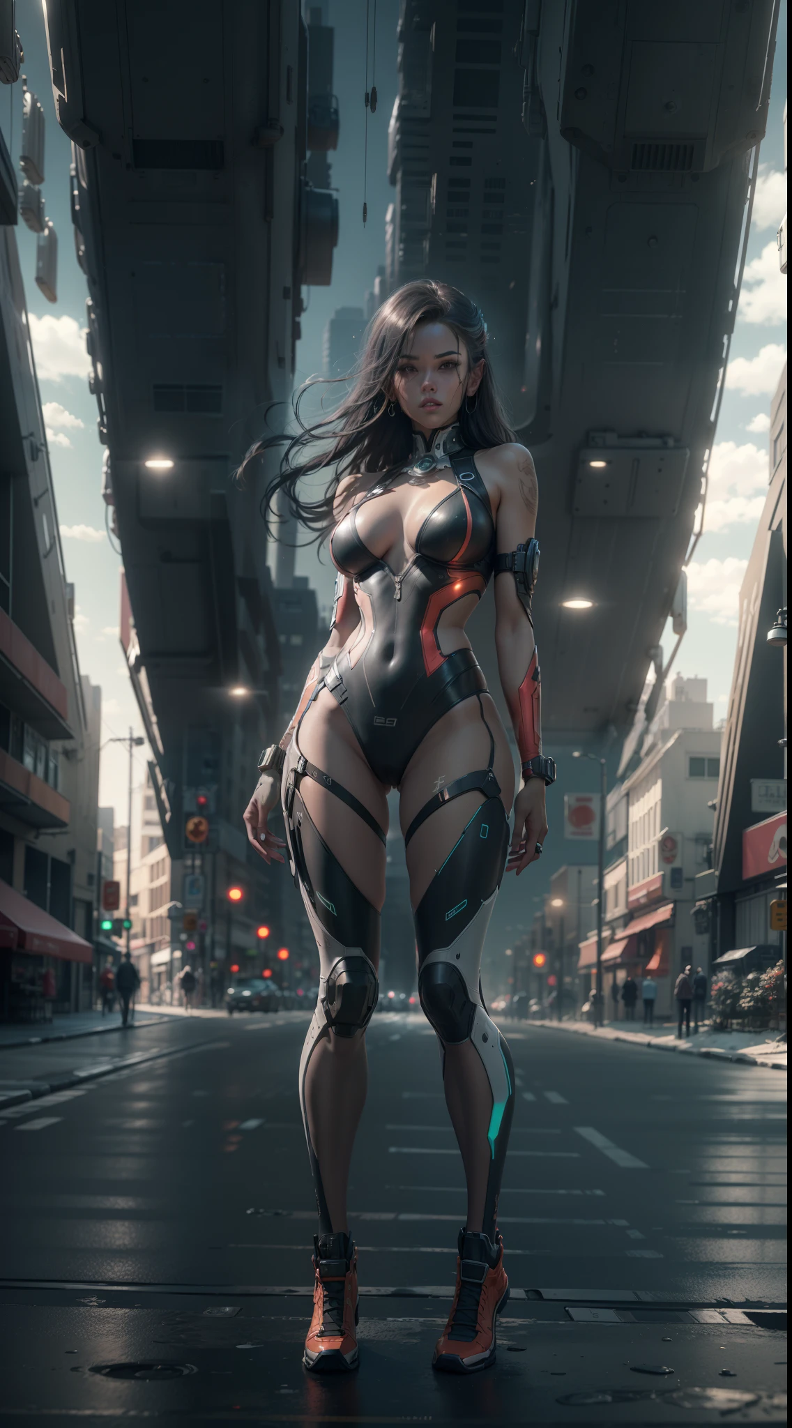 ((best qualtiy)), ((tmasterpiece)), (A detailed:1.4),((full bodyesbian)),Enhanced dynamic perspective,beautiful sexy girl,夏天,buisness suit,耳Nipple Ring,Come to me,Future sci-fi city street,Street photography,Bright colors,dream magical,optic,high qulity,super-fine,Detailed pubic hair,Accurate,Cinematic lighting,OC renderer