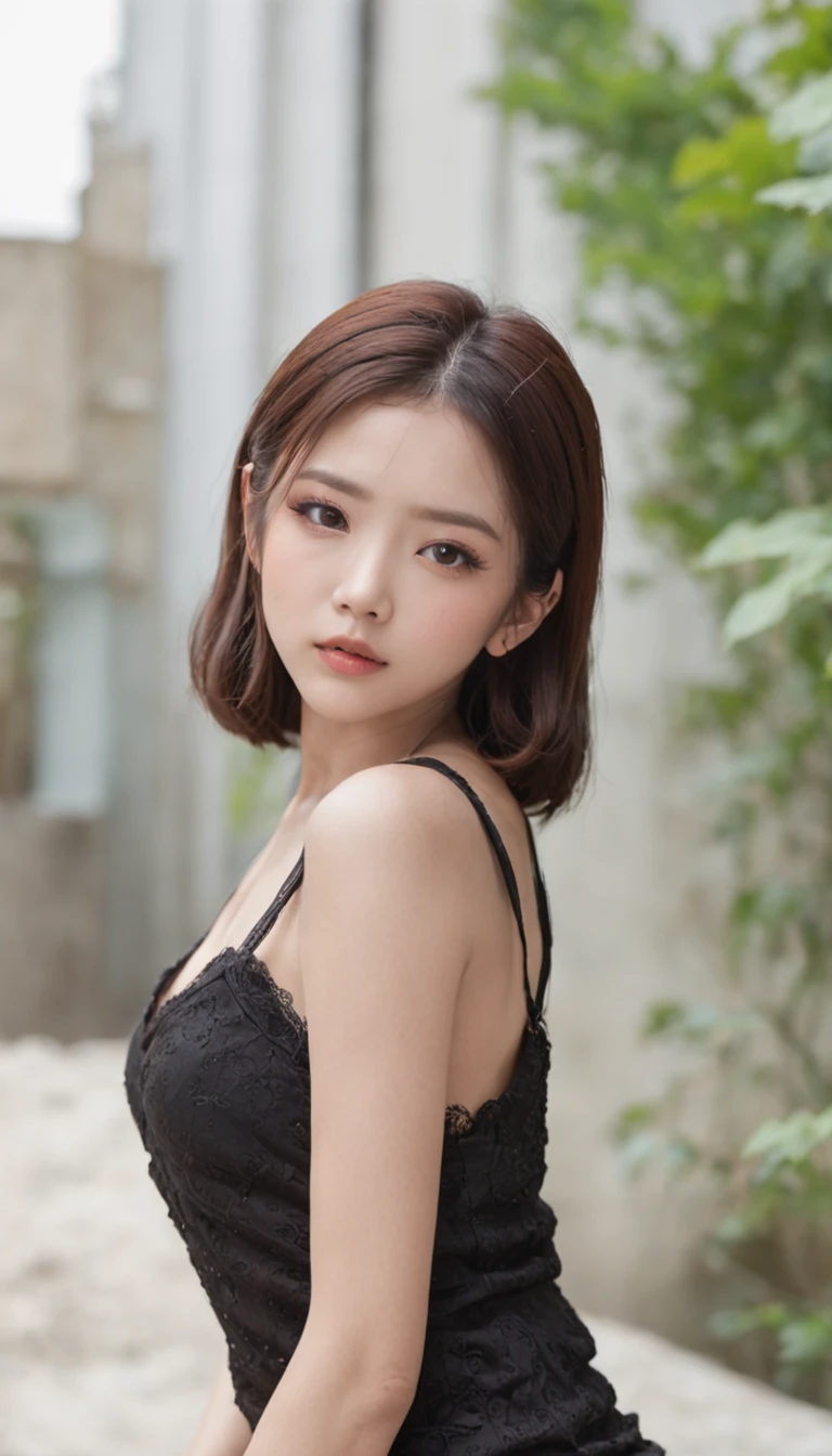 Beautiful girl,Young Chinese,19years old,Fashionab,vests,hot pant,long leges,Wear slippers,White skin,Delicate facial features,largeeyes,long eyelasher,Blushlush,vred,Unhappy,scowling,Pout,Urban outdoors,Full body photo,in a panoramic view,Raised sexy,Height is 170 cm,Weight 45 kg