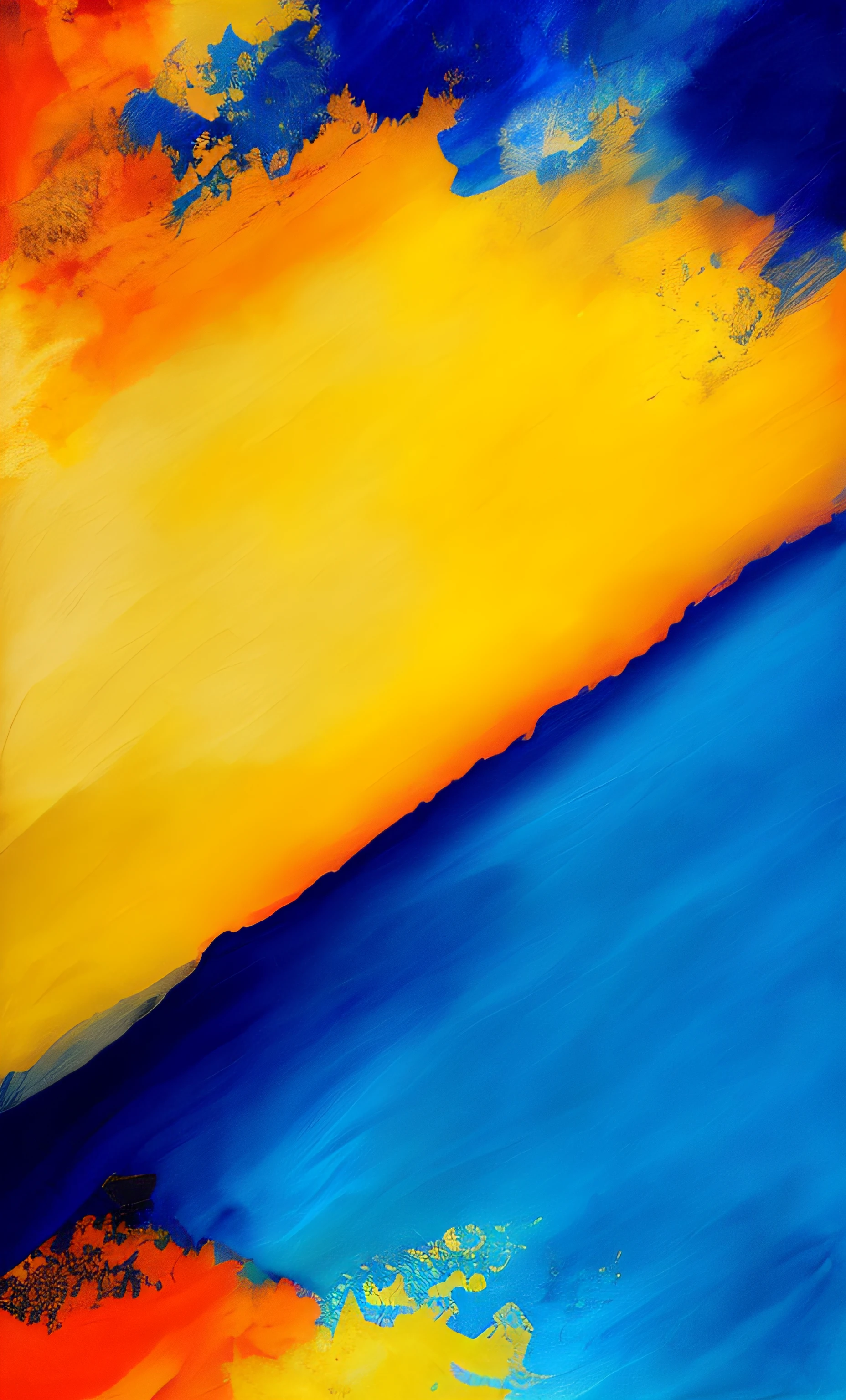 abstract colours, abstract colours, background yellow and blue, orange and blue, Contrast，Abstract illustration, Prussian blue and Siena original blue, Abstract composition, Warm color artistic interpretation