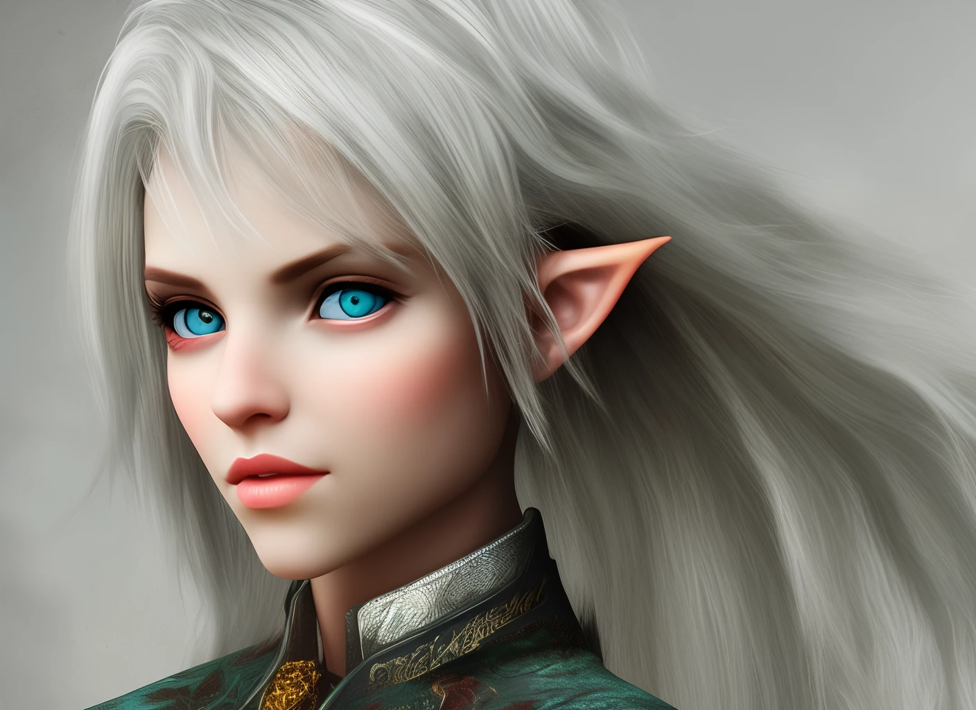 White hair，Red eyes，female elf