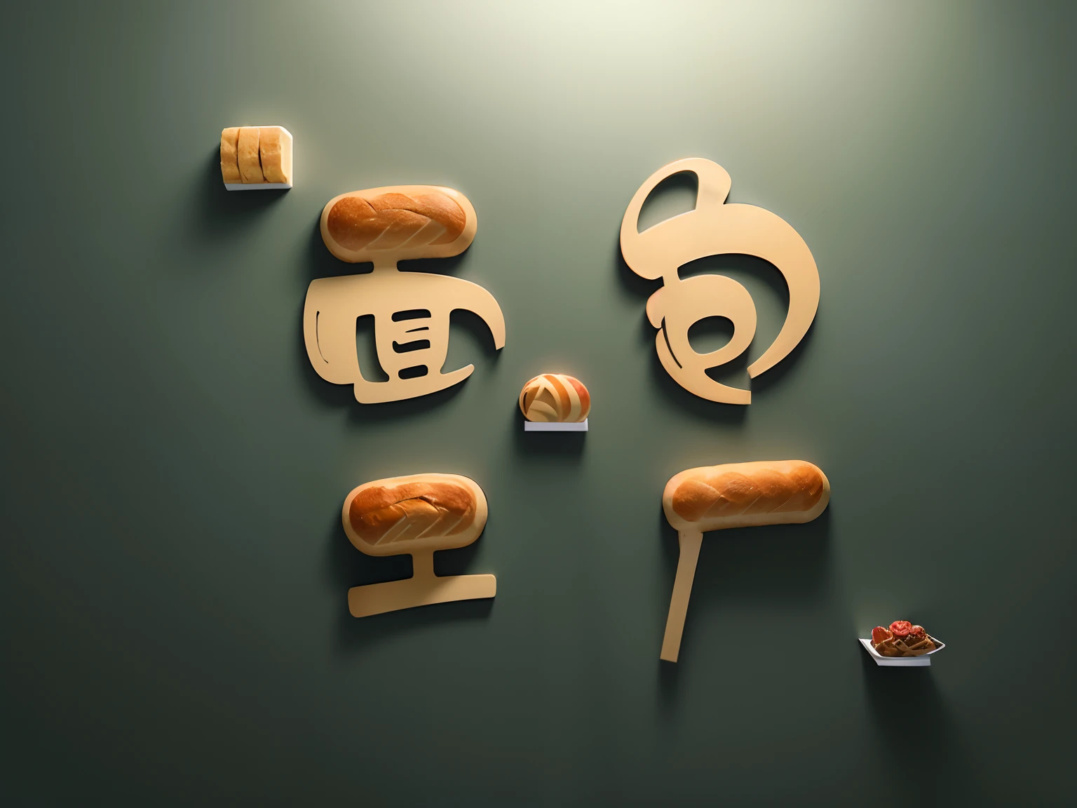 There are a lot of different icons on the wall, Japanese typography, japanese text, breads, Title kanji, Japanese text attached, korean typography, made with illustrator, author:Michinari Kono, daoshu, Wang Chen, The Chinese characters