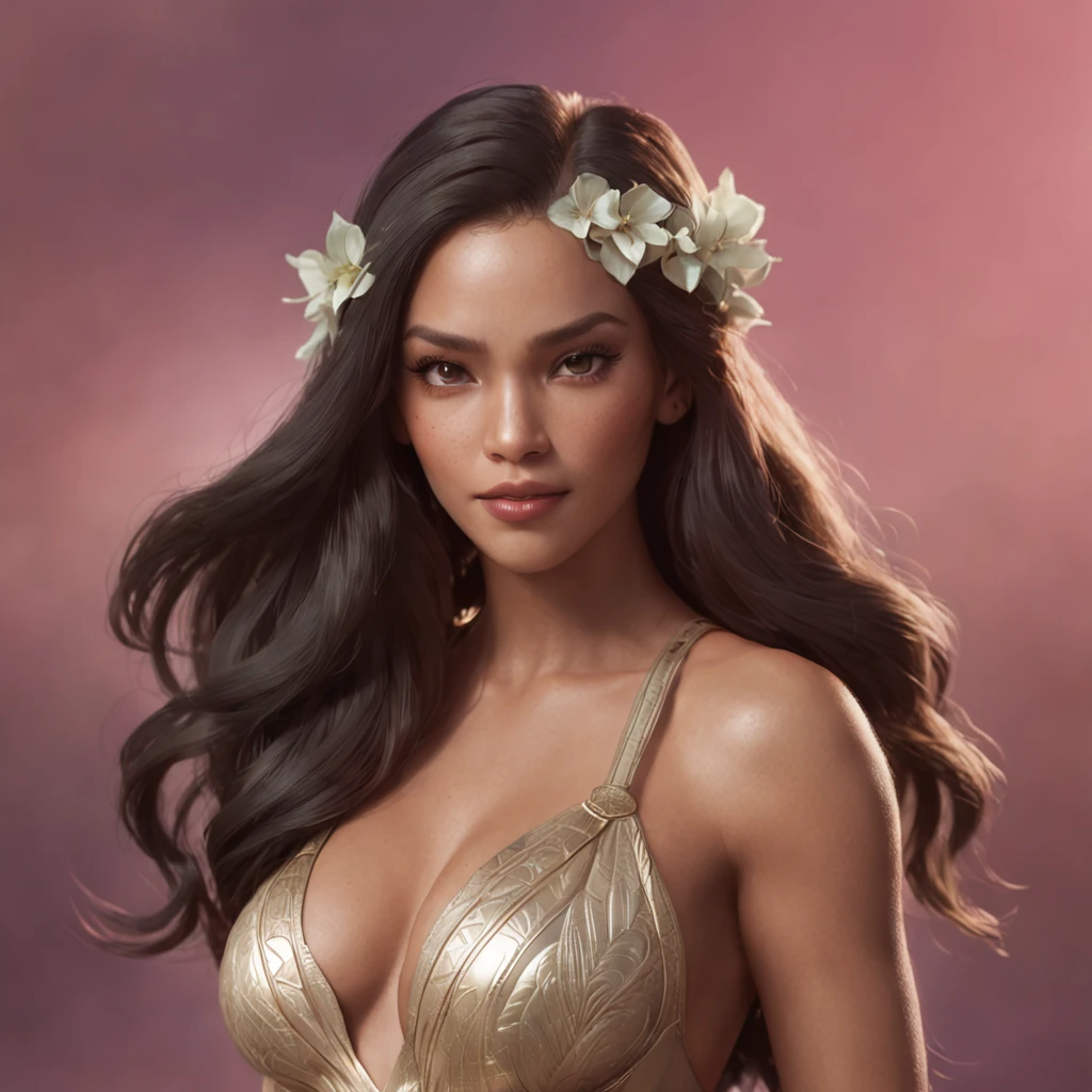 Full body of a hawaiian goddess , intricate, highly detailed, digital painting, artstation, concept art, sharp focus, cinematic lighting, illustration, art by artgerm and greg rutkowski, alphonse mocha, CG Society, olivia, Full body, realistic detail (4K, 8K).