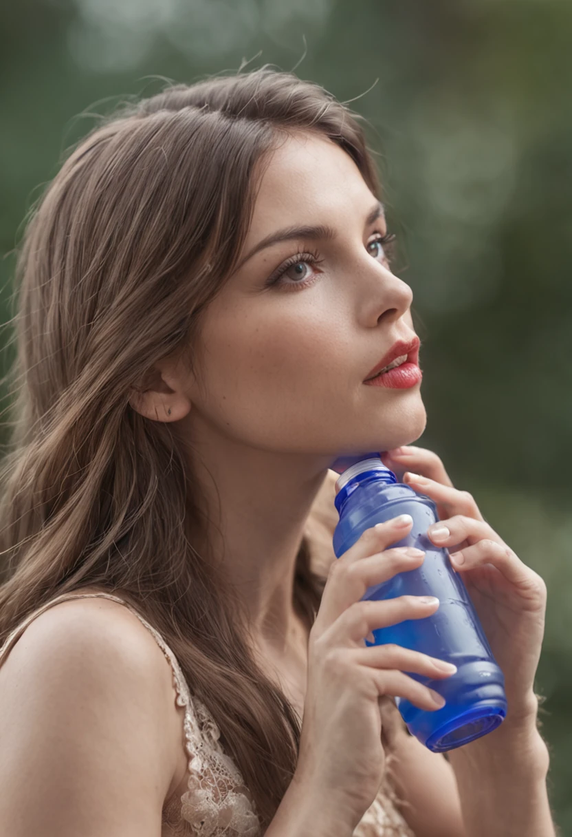 Woman drinking a drink from a plastic bottle