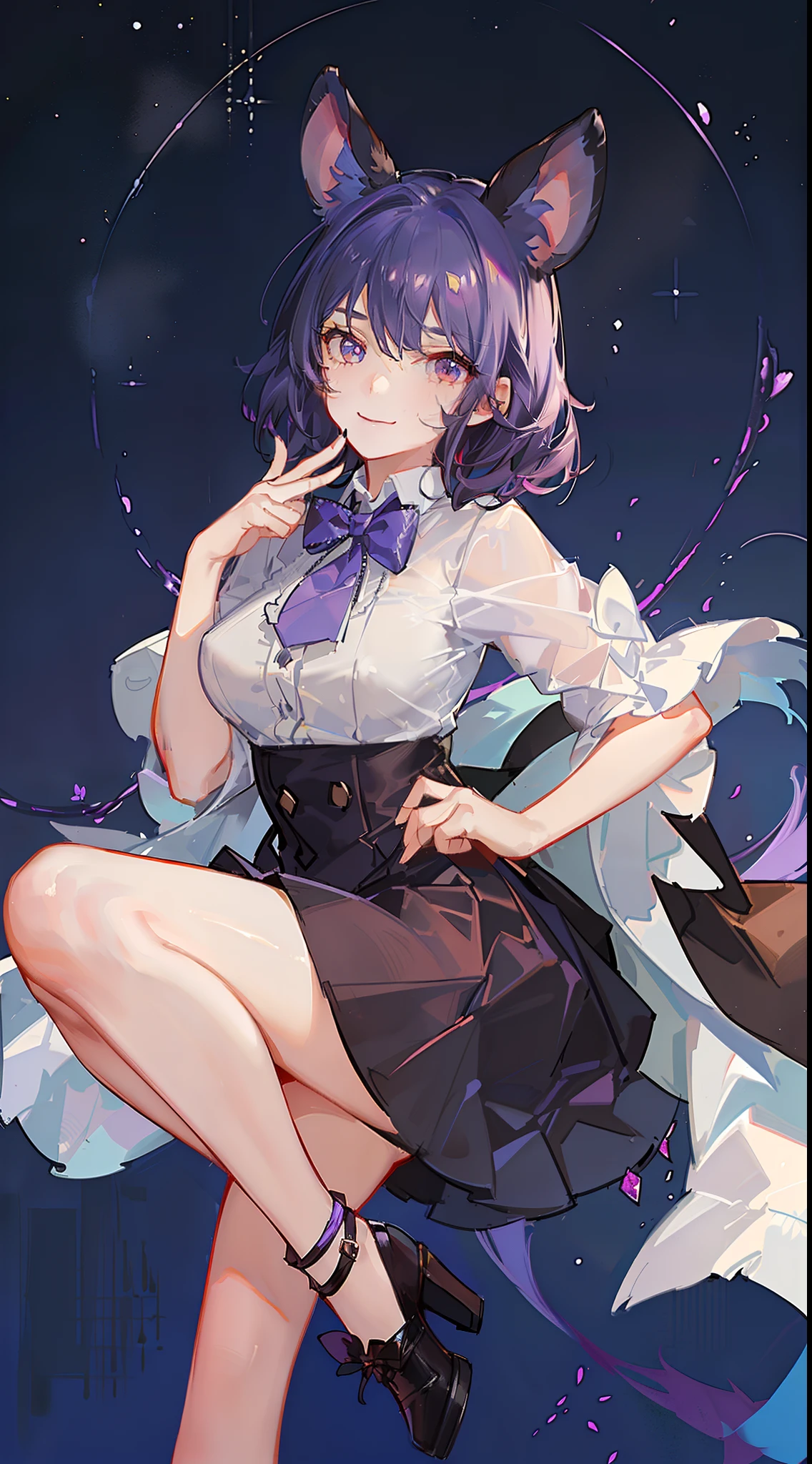 Thick short hair,Purple white chewing gum,Two small hair knots,It is tied with a yellow bow,Apricot pupils,Wearing a pink lawyer's dress, yellow and white,With white-framed glasses,She is a lovely girl,Creamy and violent