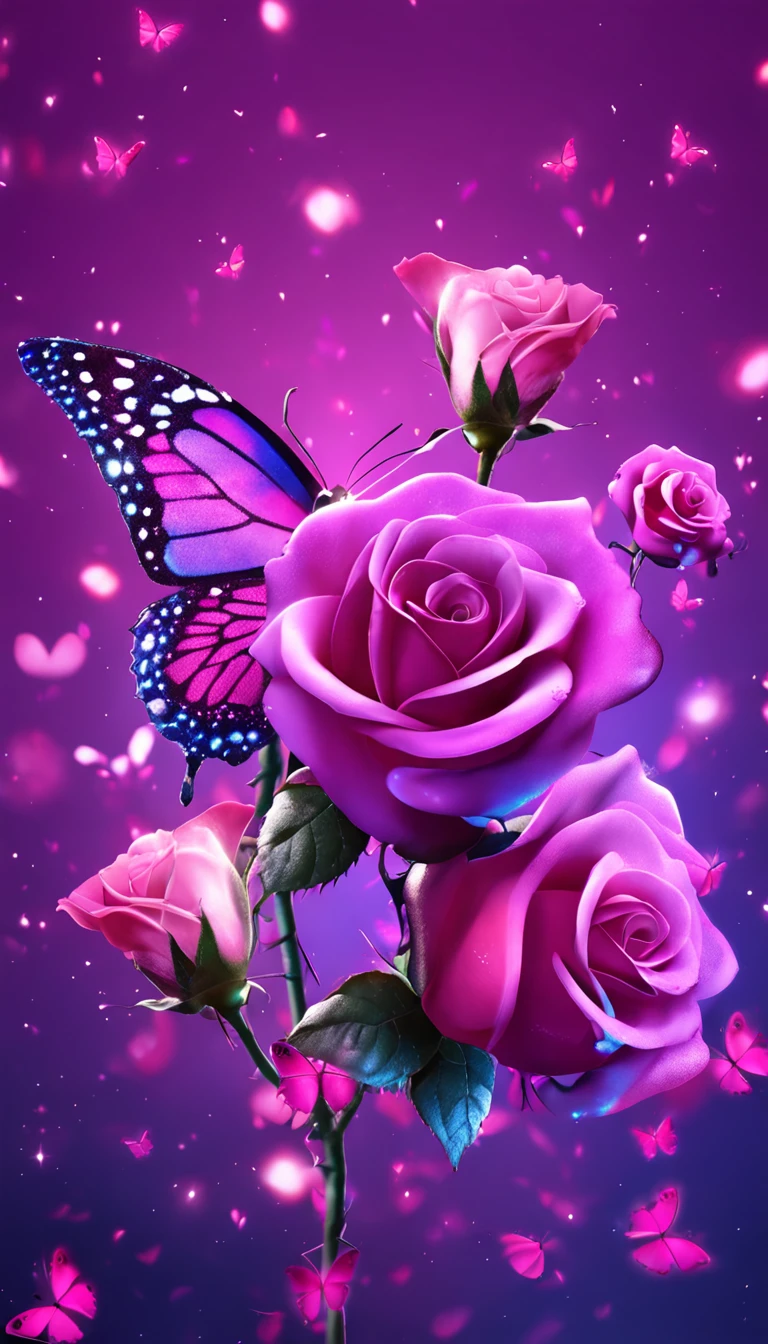 Purple Roses And Butterflies With A Butterfly On Top Seaart Ai