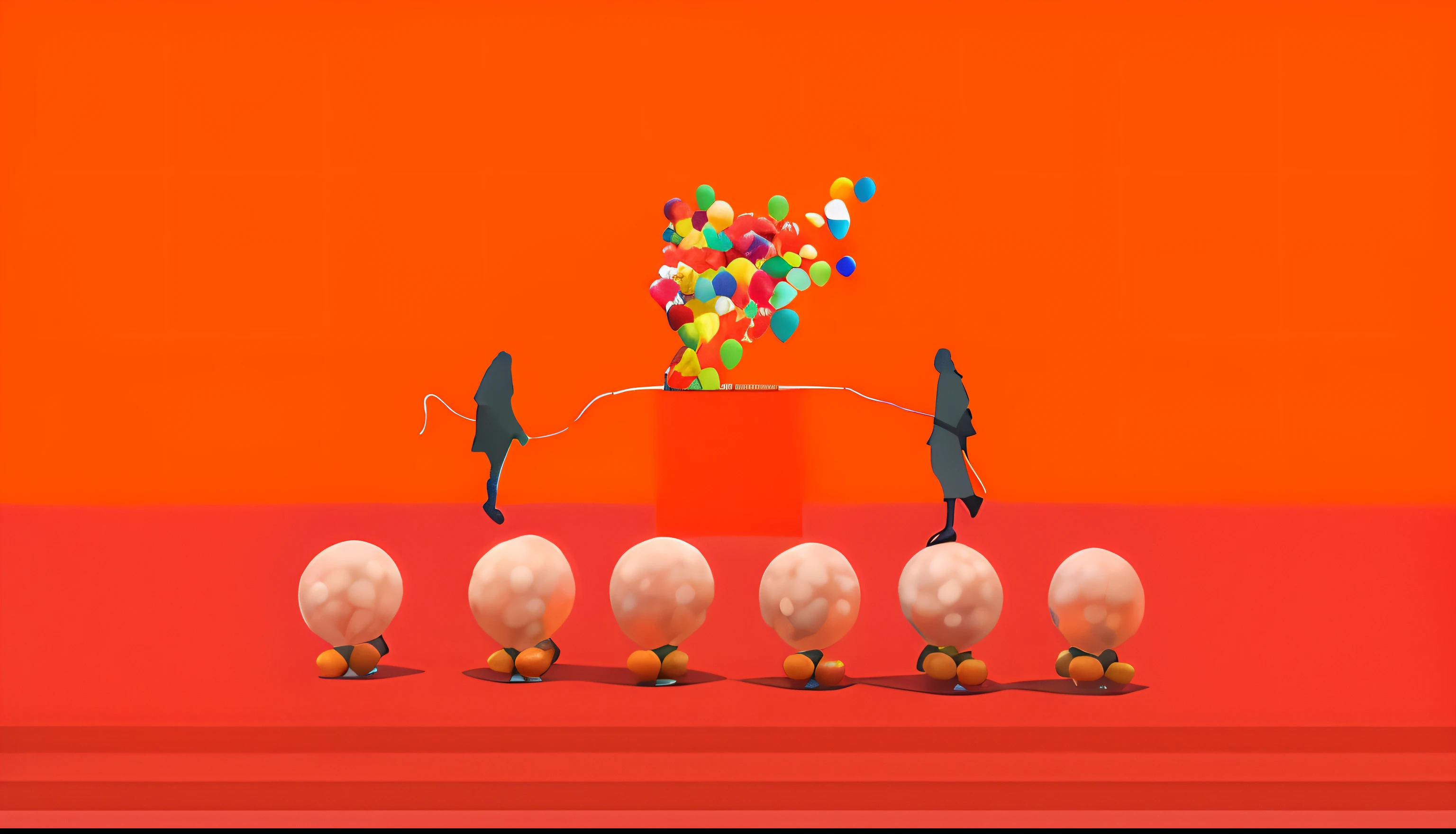 The Hermès opening ceremony is being held on the stage to release balloons，A box with balloons stood on either side of the guests，They pull the rope at the same time，The lid of the box is pulled open，The balloon in the box flew out。The ground burst ball in front of the stage is activated at the same time。The atmosphere of the ceremony was warm，The effect is hot。