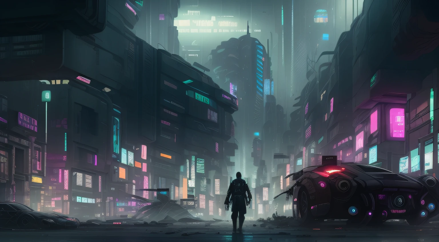 Futuristic city with man walking in the middle of the street, dirty cyberpunk city, Cyberpunk City, busy cyberpunk metropolis, Cyberpunk in Cyberpunk City, Cyberpunk apocalyptic city, Disastrous Cyberpunk City, in the cyberpunk city, cyberpunk blade runner art, in a futuristic cyberpunk city, cyberpunk city abandoned, Cyberpunk cityscape, cyberpunk themed art, Night Cyberpunk City, Cyberpunk concept art, cyberpunk street