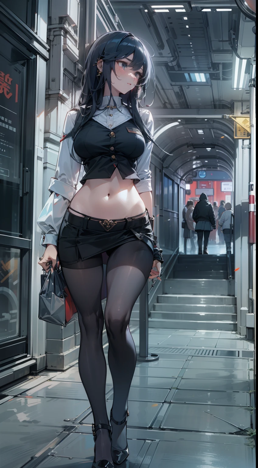 ((best qualtiy)), ((tmasterpiece)), (A detailed:1.4),((full bodyesbian)),Enhanced dynamic perspective,beautiful sexy girl,夏天,white shirt,Step skirt,high-heels,Black silk pantyhose,耳Nipple Ring,Come to me,Future sci-fi city street,Street photography,Bright colors,dream magical,optic,high qulity,super-fine,Detailed pubic hair,Accurate,Cinematic lighting,OC renderer