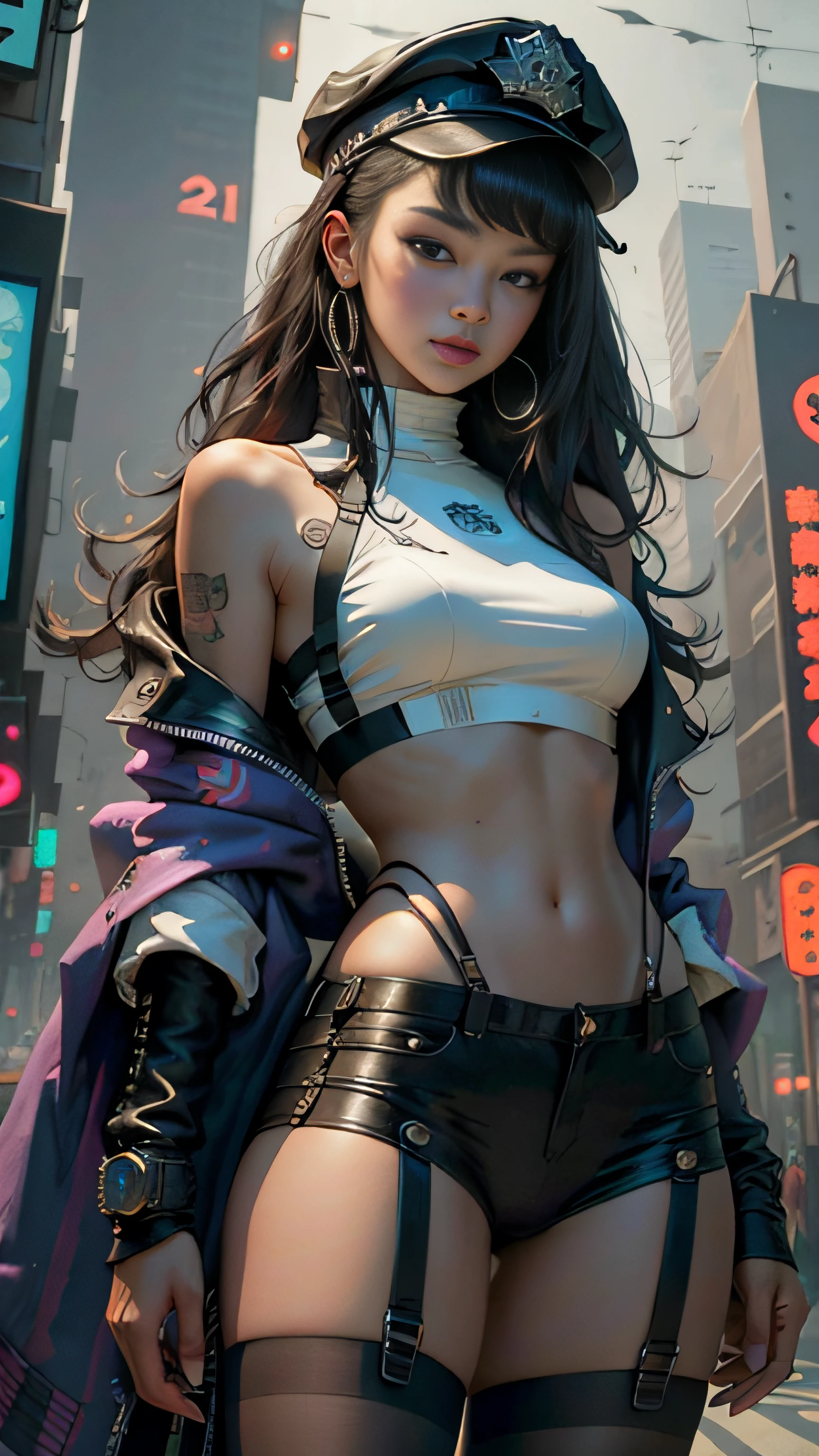 solo, masterpiece, best quality, perfect face, frontal shot of the body of one ((extremely delicate and beautiful)),(beautiful delicate face),cinematic light,((1 mechanical girl),(machine-made joints:1.4),((mechanical limbs),(blood vessels connected to tubes),((mechanical vertebra attaching to the back)),(from the front)),((kneeling)),without expression,(wires and cables attached to the head and body:1.5), science fiction, , (detailed face), sunset, sweaty, dirt, post-apocalyptic, long hair, cyberpunk, (modelshoot style), nsfw, catastanna20, render 3D, beautiful, rendered in redshift, render 3D stylized, cyberpunk, sci-fi character rendering, sci-fi character, stylized as a 3d render,quality 8k, unreal engine 5, nvidia dlss, ((Best quality)), ((masterpiece)), (detailed: 1.4), 3D, cyberpunk, HDR (High Dynamic Range), Ray Tracing, NVIDIA RTX, Super-Resolution, Unreal 5, Subsurface Dispersion, PBR Texture, Post-processing, Anisotropic filtering, Depth of field, Maximum clarity and sharpness, realistic details, without duplicating parts of the character, attention to small details. Best quality, realistic, realistic, award-winning illustration, (complicated detail: 1.2), (fine detail), (complicated detail), (cinematic lights, best quality backlight), sharp lines, sharp focus, official art, unit 8k wallpaper, absurd, unbelievably absurd, huge file size, ultra- (in_main_street:1.21), (neon lamp), fantasy art, rtx,((triangle closeup photo by award-winning studio)),  1girl, very beautiful, (shut up), small breasts, ((Cyberpunk city Street, Battle Maiden)), perfect hands, beautiful detailed eyes, Perfect Face, (Cyberpunk blouse, leather jacket, Martin boots) ,,(headphones_around_hair),((pleated skirt) ), ((supermodel pose)), , dark style, goth style, black hair, keep shape of the original face of the photo realistically --auto --s2