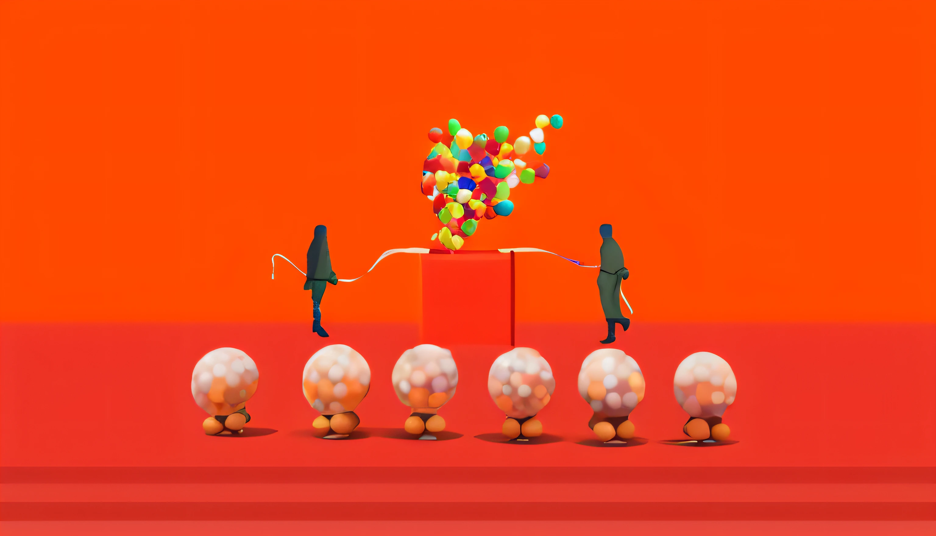 The Hermès opening ceremony is being held on the stage to release balloons,A box with balloons stood on either side of the guests,They pull the rope at the same time,The lid of the box is pulled open,The balloon in the box flew out。The ground burst ball in front of the stage is activated at the same time。The atmosphere of the ceremony was warm,The effect is hot。