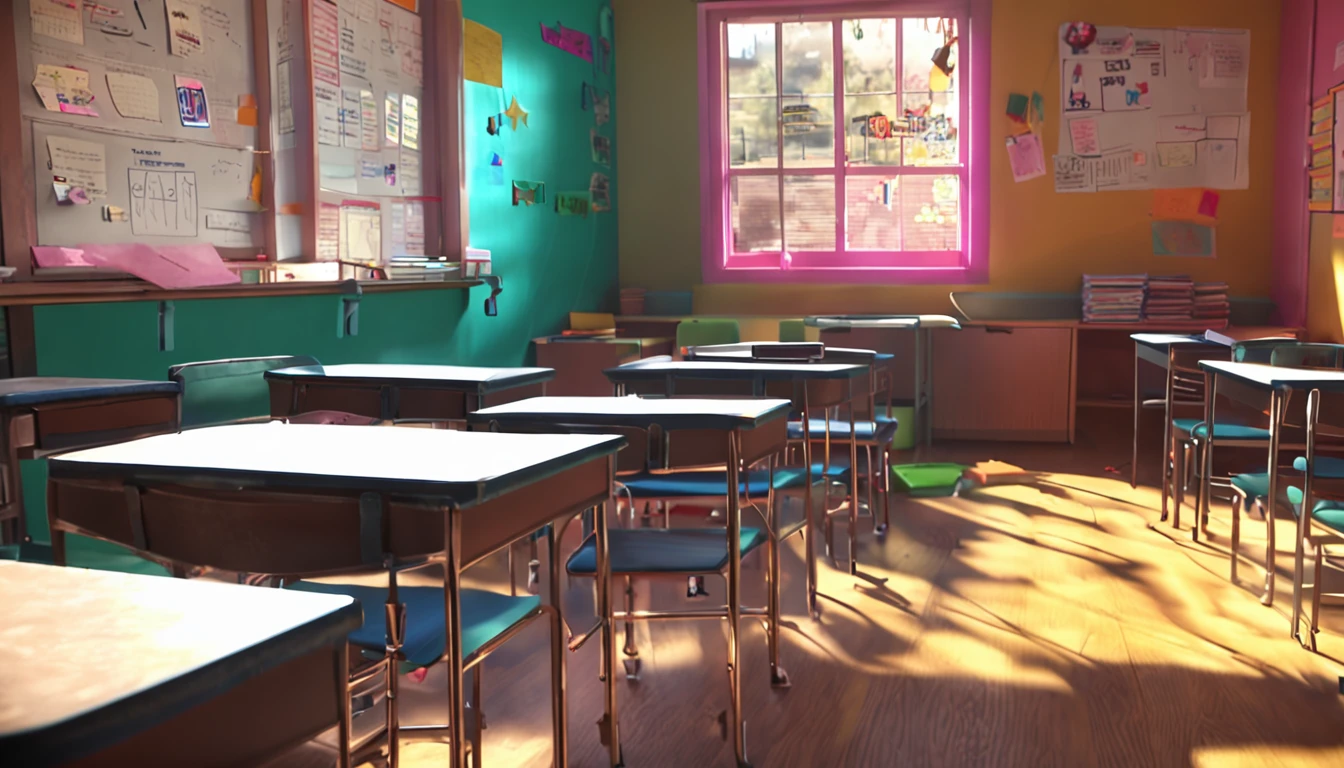 Dimly lit classrooms,inside in room,Fresh painting style
