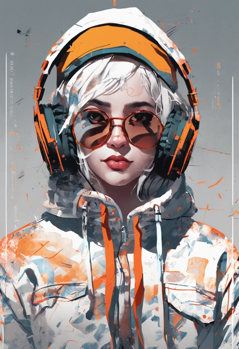 Perfect centering, Cute little bear, Wear a student team jacket, Wearing sunglasses, Wearing headphones, cheerfulness, Standing position, Abstract beauty, Centered, Looking at the camera, Facing the camera, Approaching perfection, Dynamic, Highly detailed, Smooth, Sharp Focus, 8K, hight resolution, Illustration, art by carne griffiths and wadim kashin, White background
