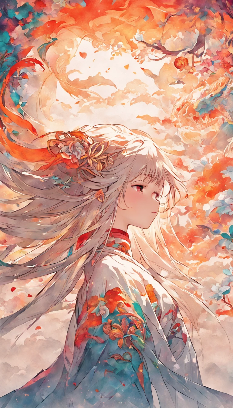 (White background:1.4),(Silhouette of a girl's head, Eyes closed, colorfull long hair, Oriental elements)，(Chinese illustration:1.3，paper art:1.3, Quilted paper art:1.2),( reasonable design, Clear lines, High sharpness,Best quality, Very detailed, masutepiece, movie light effect, 4K )