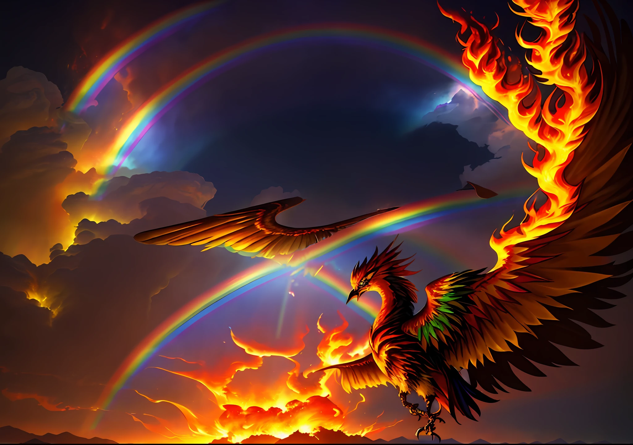 masterpiece, <lora:Shie_Nanahara-49:1>
Shie_Nanahara,no humans, monster, phoenix, fire, sun, sky, sunset, sky, flying