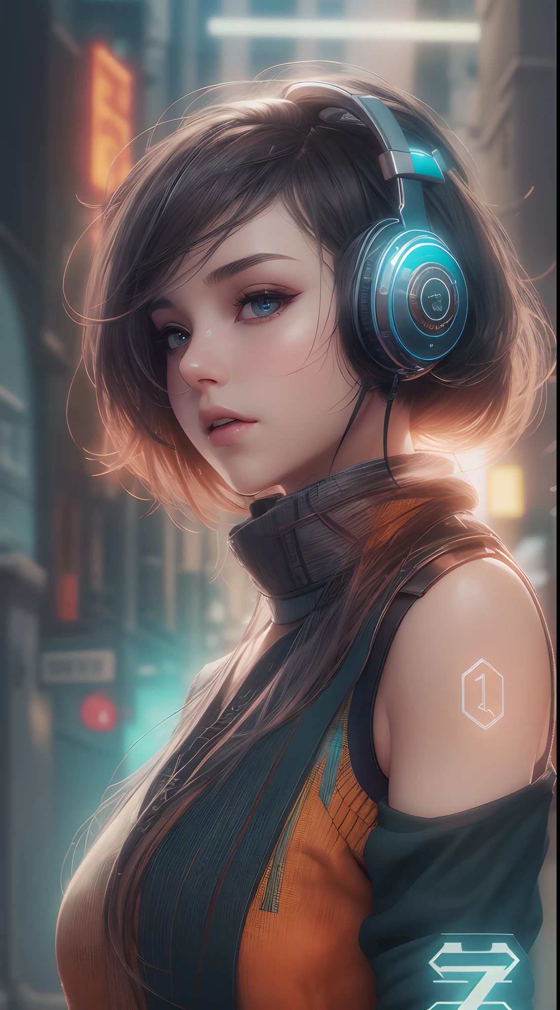 （（best qualtiy））， （（tmasterpiece））， （A detailed：1.4），（（full bodyesbian）），Enhanced dynamic perspective，Beautiful sexy esports girl，夏天，vests，denim short，athletic sneakers，with headphones on，Hold the keyboard，Come to me，Future sci-fi city street，Street photography，Bright colors，dream magical，optic，high qulity，super-fine，Detailed pubic hair，Accurate，Cinematic lighting，OC renderer