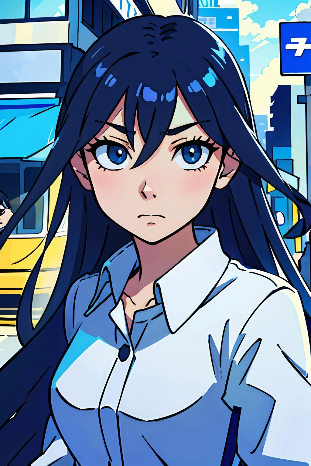 (best qualityer:0.8), (best qualityer:0.8), Perfect anime illustration,Extremely close-up of beautiful women passing through the city,low-saturation