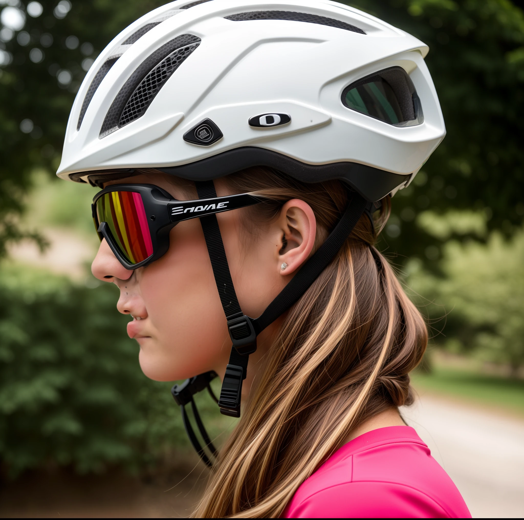 Woman wearing helmet and sunglasses looking at the camera, capacete de bicicleta de estrada, wearing oakley sunglasses, point of view of visor wearer, capacete de bicicleta de montanha, usando o capacete, victoria siemer, imagem de uma motociclista feminina, usando capacete, capacete no rosto, usando capacete, 🕹️ 😎 🚬, sports glasses, goggles on forehead